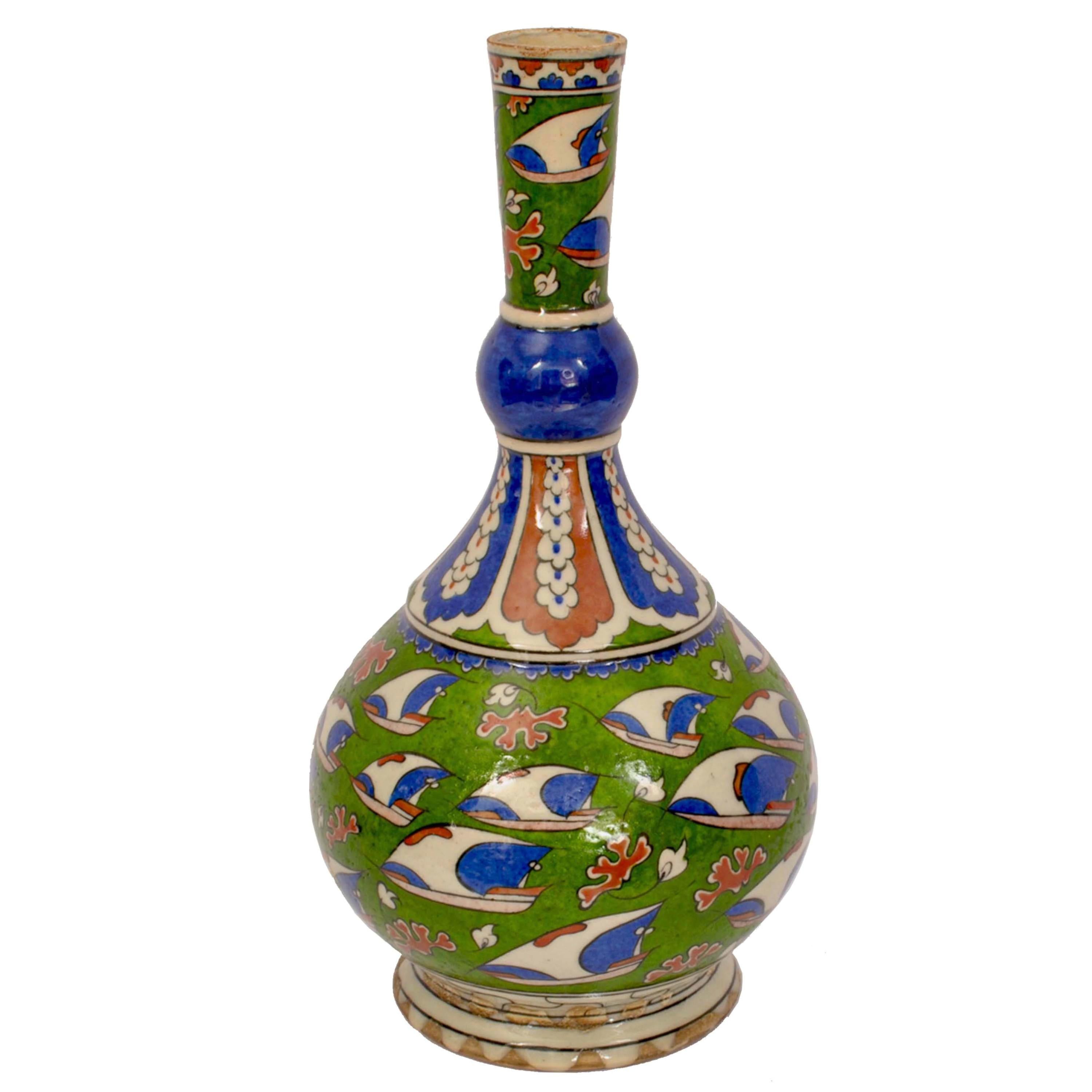 Antique 19th Century Iznik Style Islamic Pottery Bottle Shaped Vase Samson 1880 1
