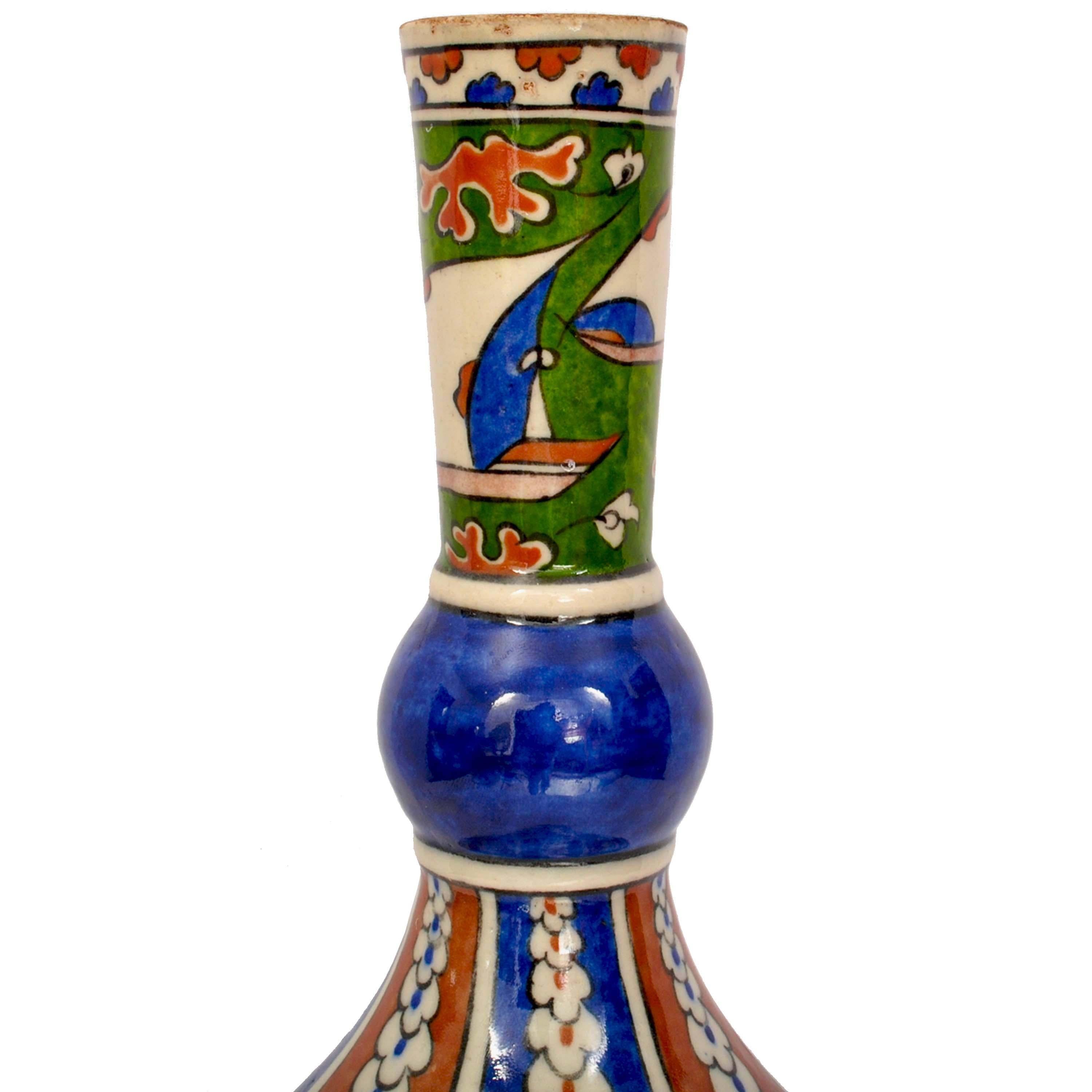 Antique 19th Century Iznik Style Islamic Pottery Bottle Shaped Vase Samson 1880 2