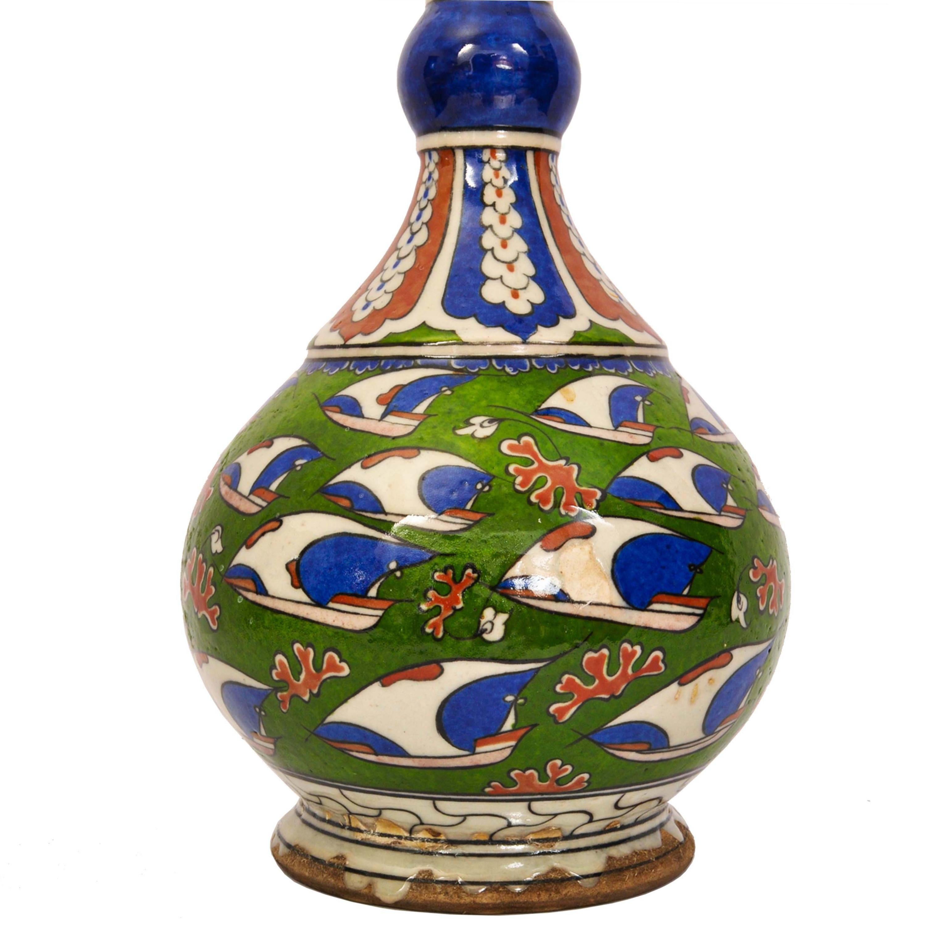 Antique 19th Century Iznik Style Islamic Pottery Bottle Shaped Vase Samson 1880 3
