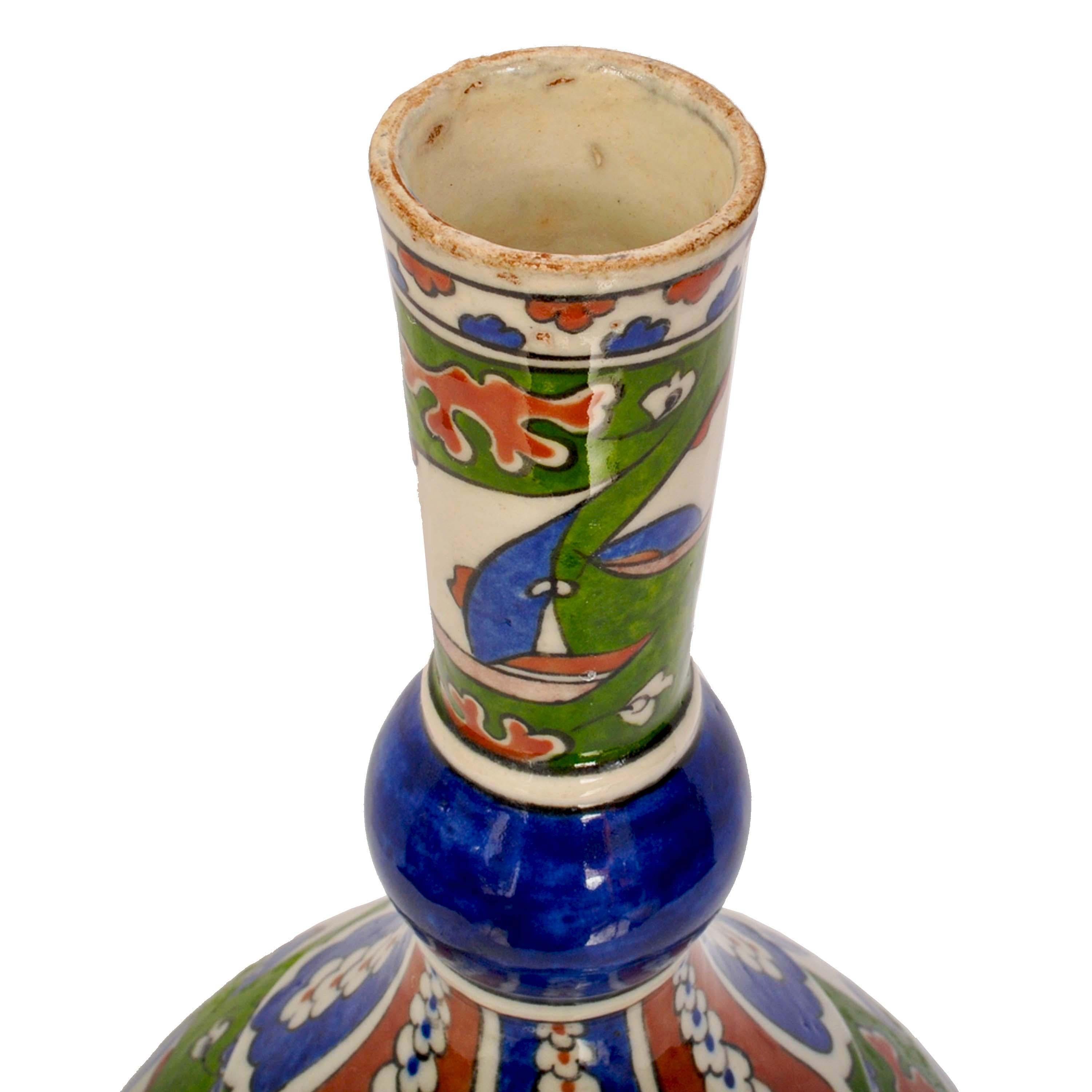 Antique 19th Century Iznik Style Islamic Pottery Bottle Shaped Vase Samson 1880 4