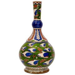 Antique 19th Century Iznik Style Islamic Pottery Bottle Shaped Vase Samson 1880