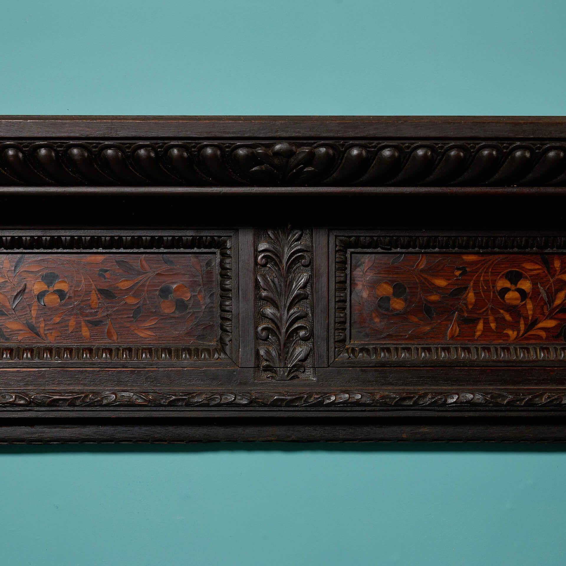 English Antique 19th century Jacobean Carved Oak Fireplace For Sale