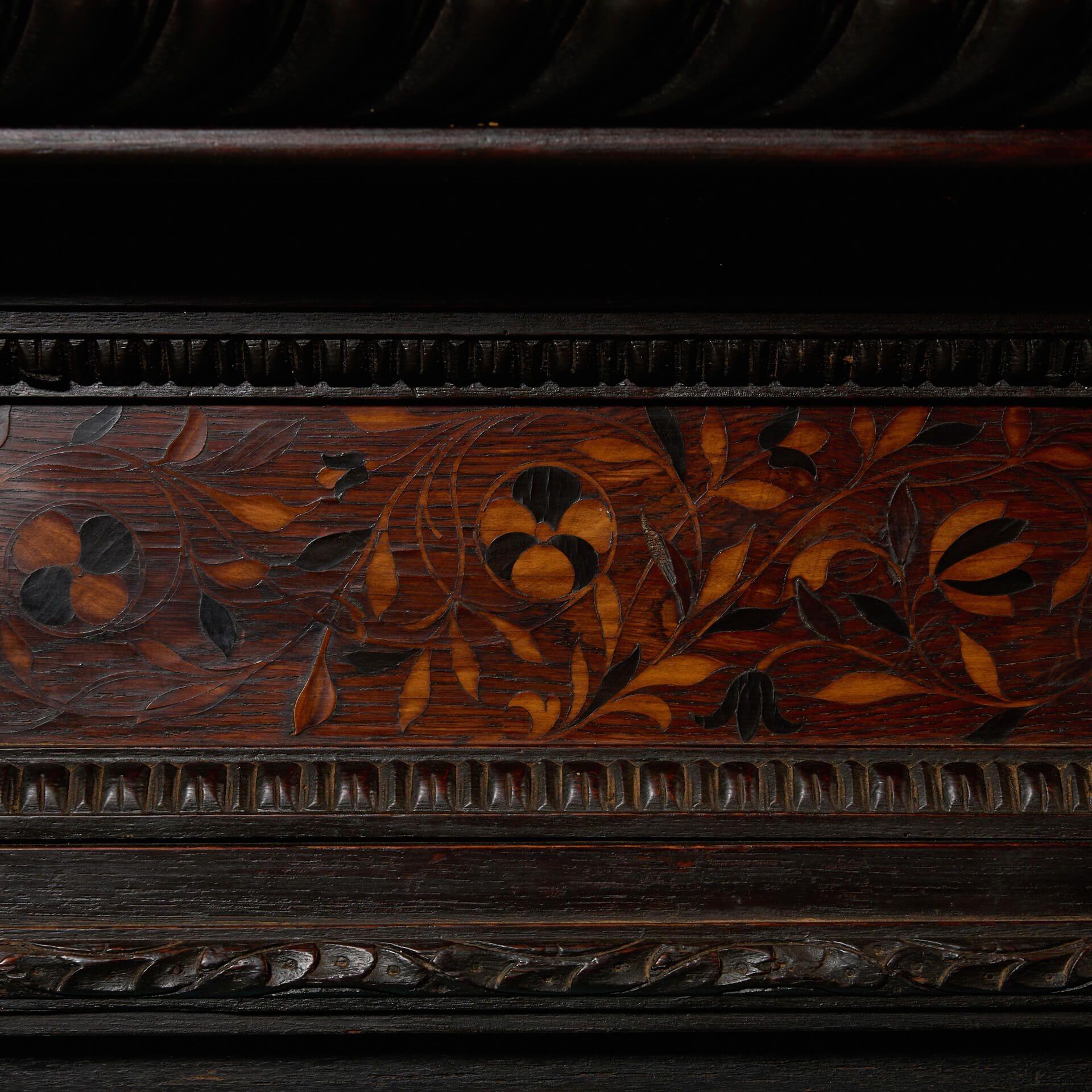 19th Century Antique 19th century Jacobean Carved Oak Fireplace For Sale