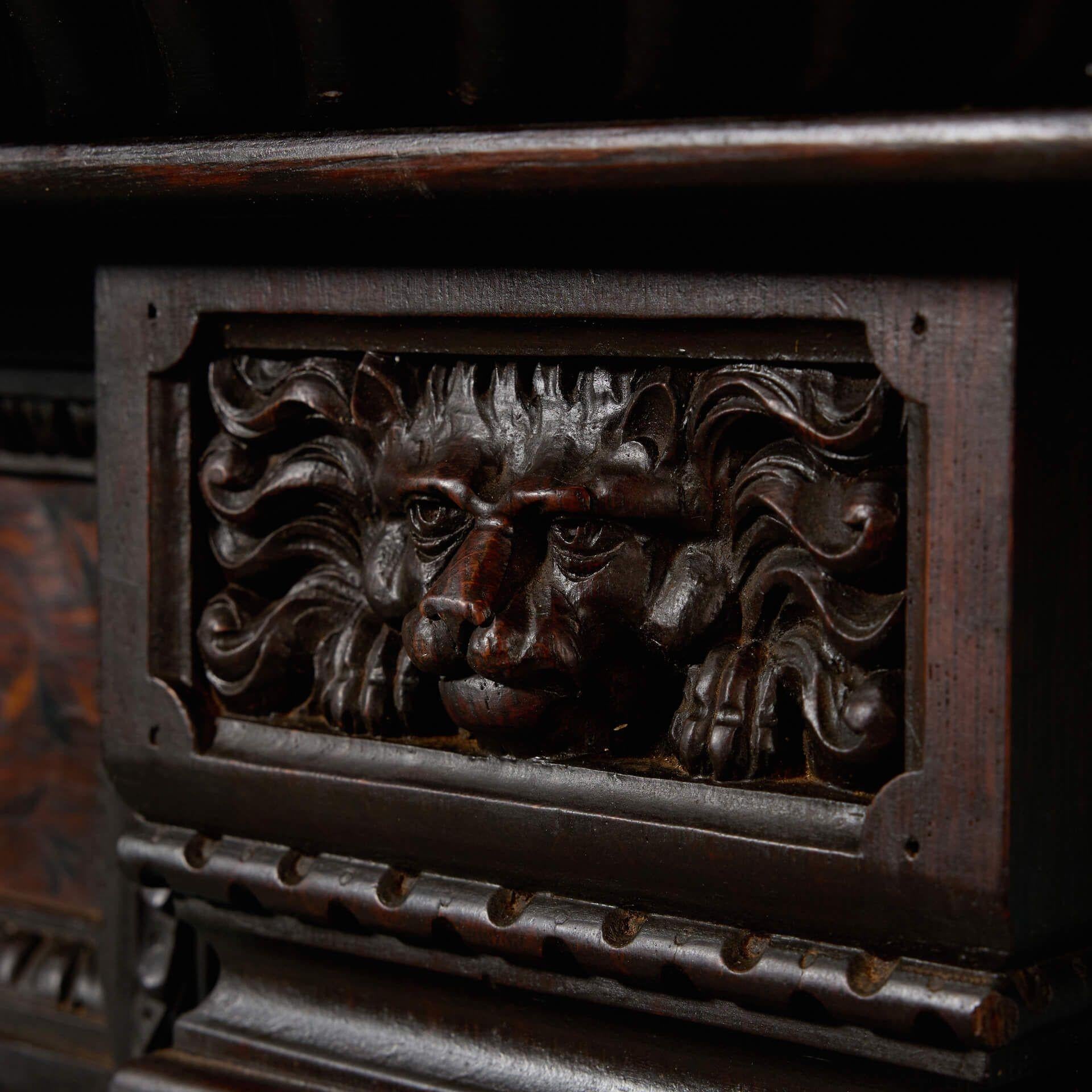 Wood Antique 19th century Jacobean Carved Oak Fireplace For Sale
