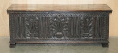 OTTOMAN ANTIQUE DU 19e SIÈCLE JACOBEAN Revive sculpté à la main TRUNK CHEST