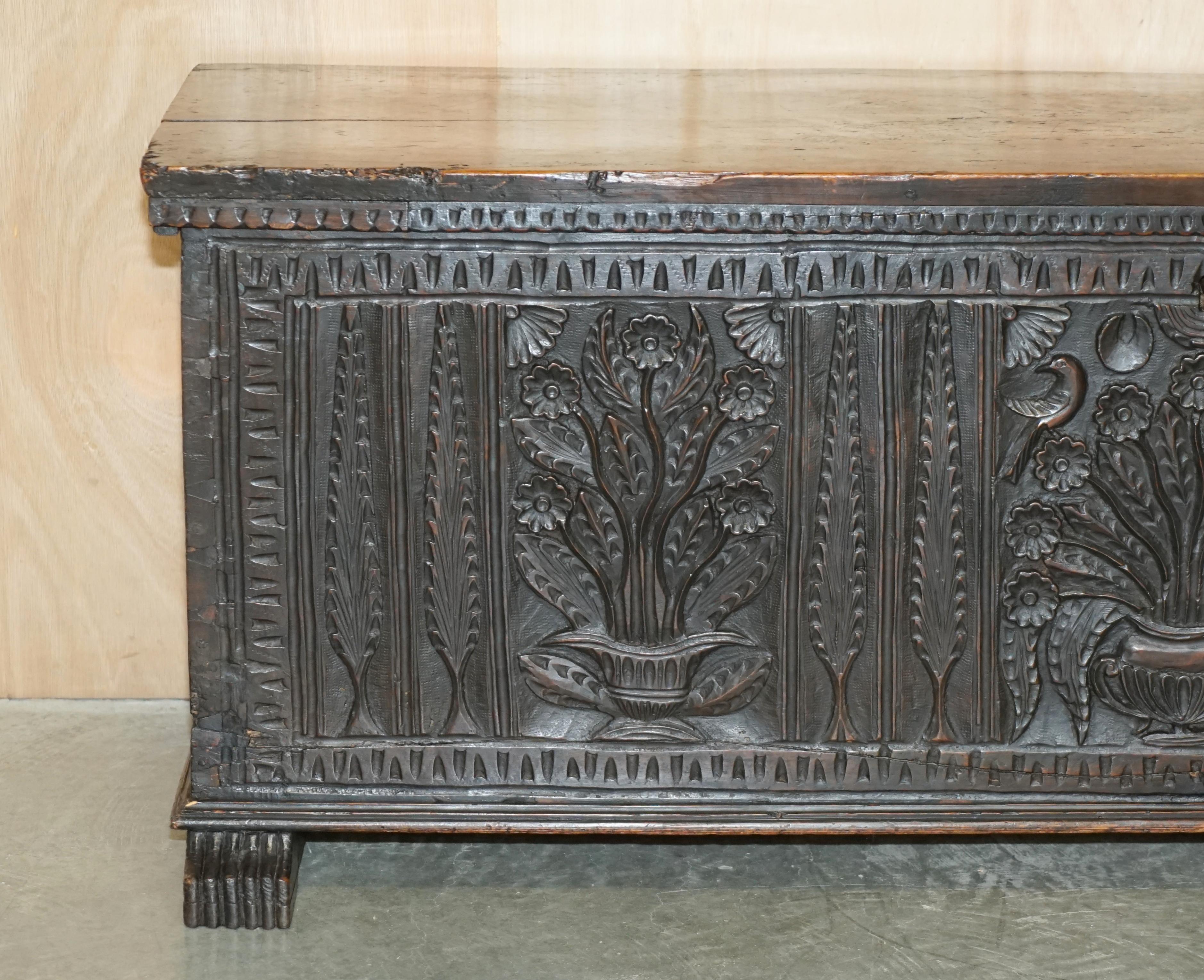Jacobean ANTIQUE 19TH CENTURY JACOBEAN REViVAL HAND CARVED TRUNK CHEST OTTOMAN For Sale
