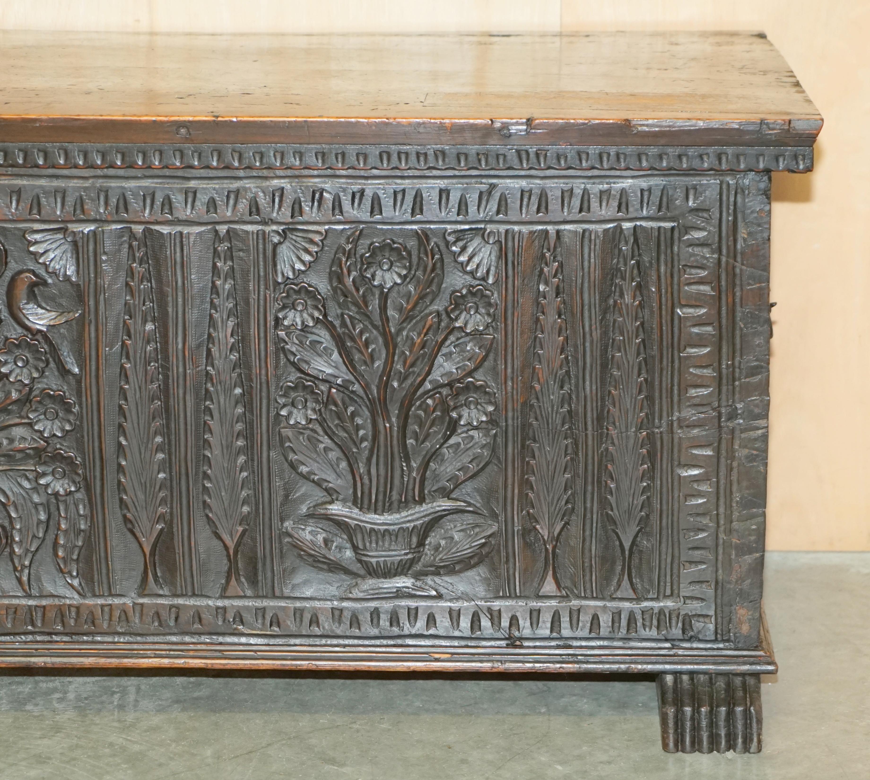 19th Century ANTIQUE 19TH CENTURY JACOBEAN REViVAL HAND CARVED TRUNK CHEST OTTOMAN For Sale