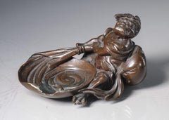 Antique 19th Century Japanese Bronze Okimono Figure Sitting Down, Japan