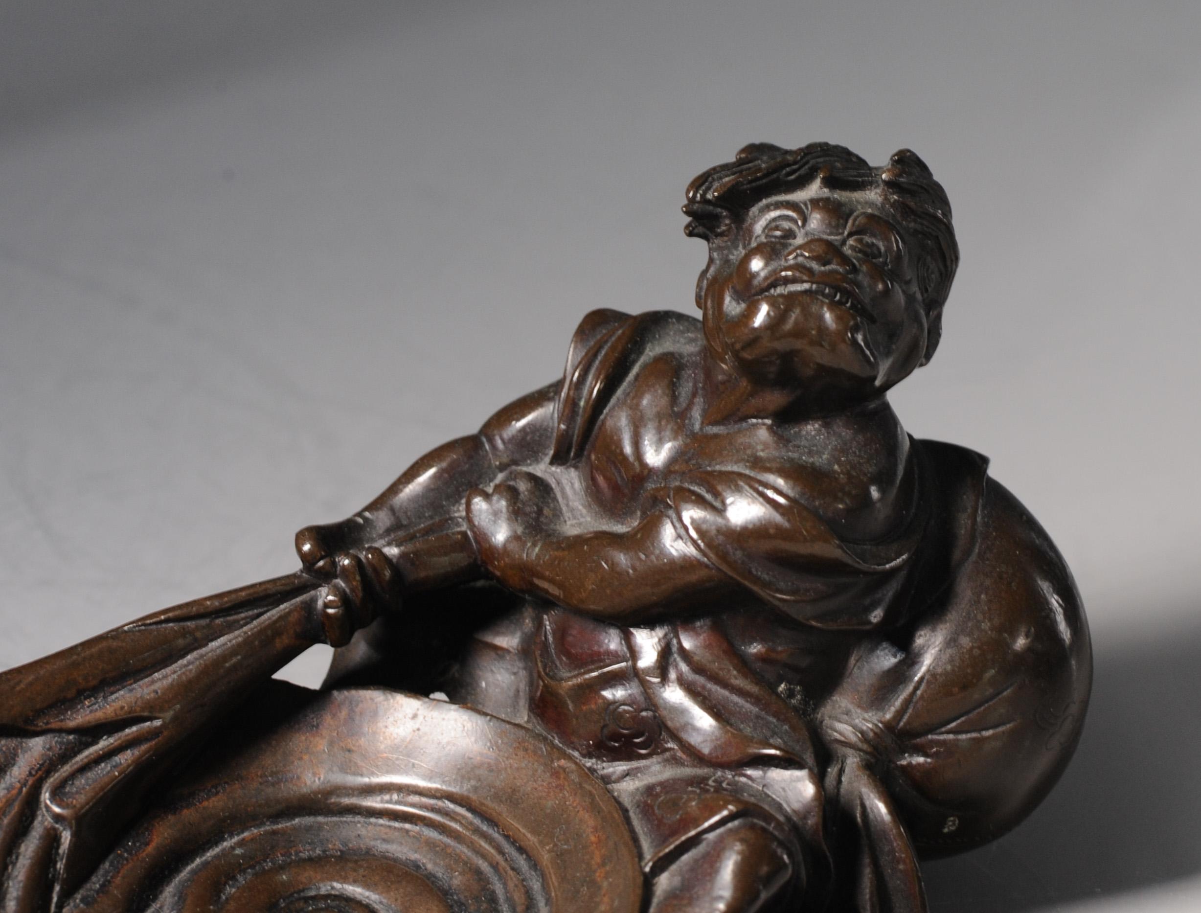 Antique 19th Century Japanese Bronze Okimono Figure Sitting Down, Japan 1