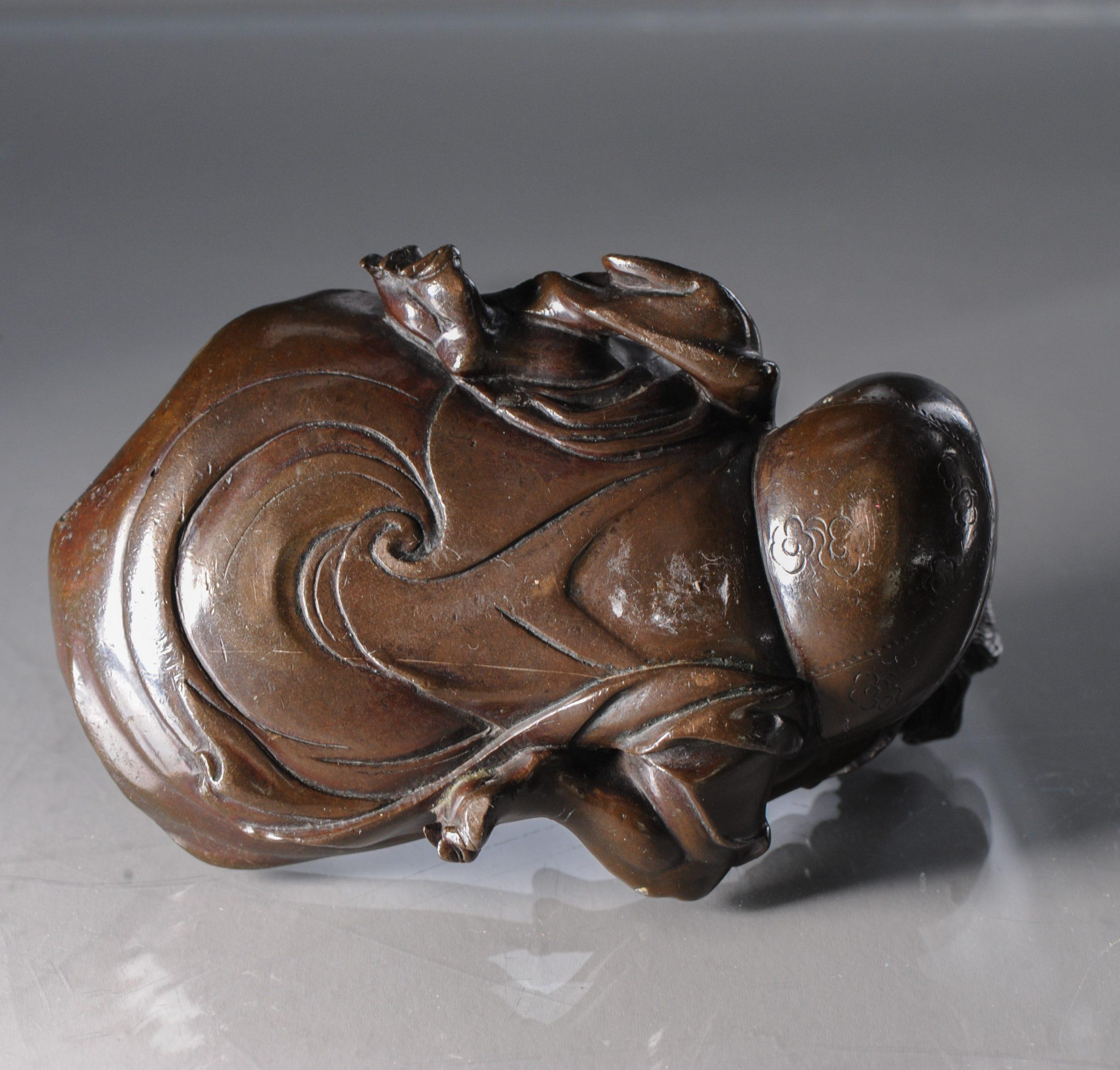 Antique 19th Century Japanese Bronze Okimono Figure Sitting Down, Japan 4