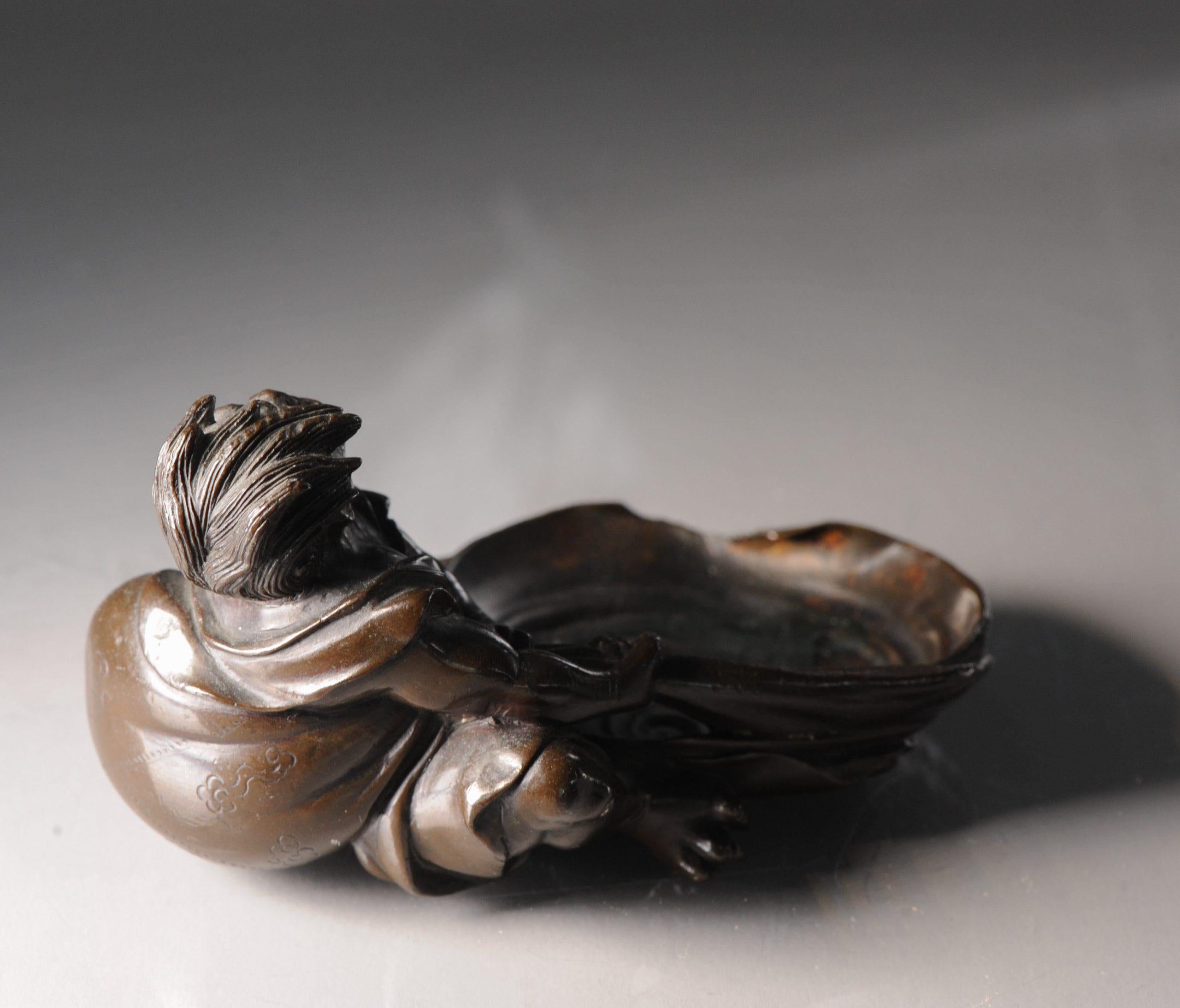 Antique 19th Century Japanese Bronze Okimono Figure Sitting Down, Japan 6
