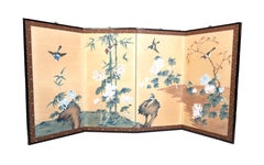 Antique 19th Century Japanese Four Panel Screen Byobu, Maruyama-Shijo School
