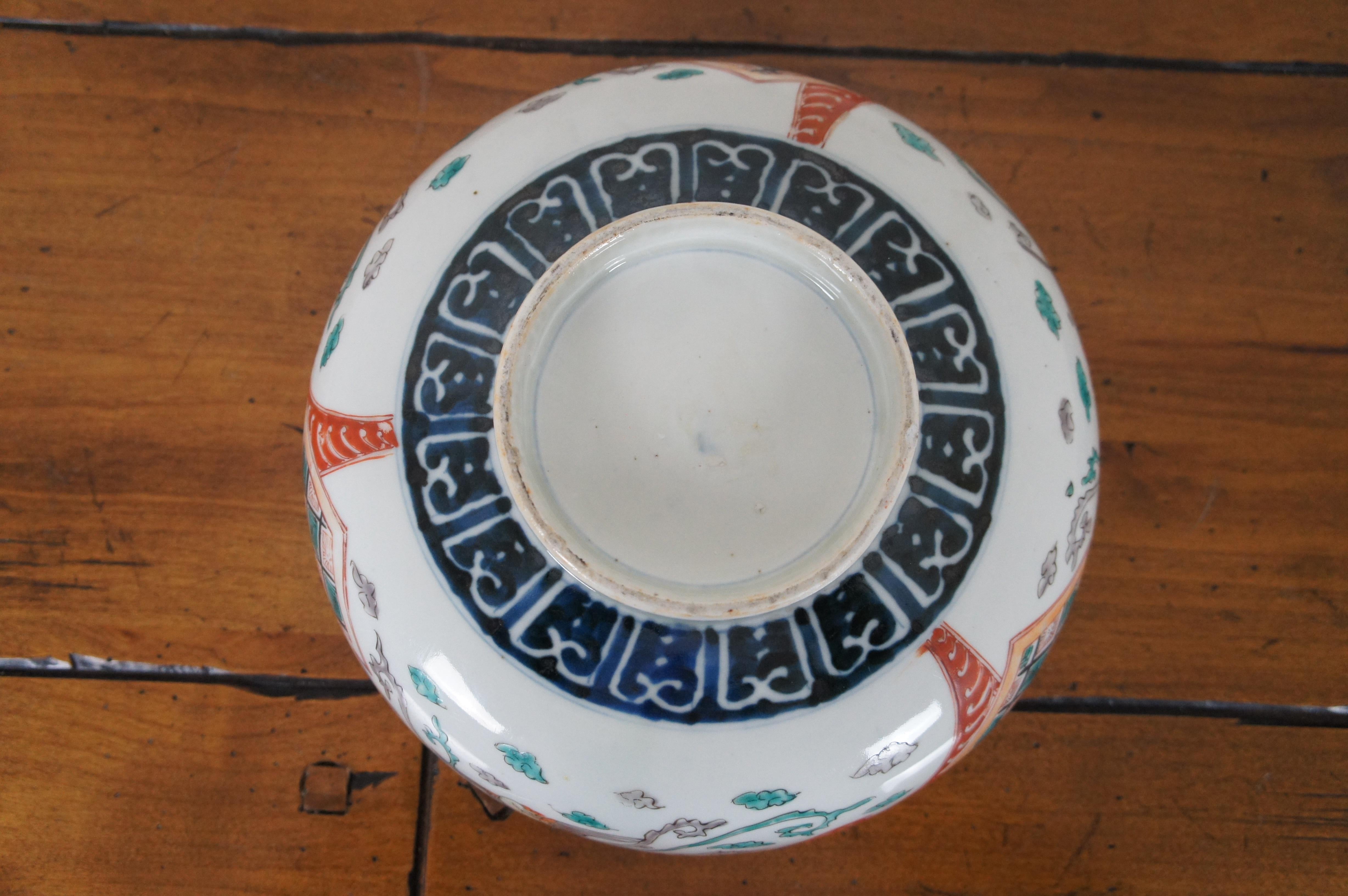 Antique 19th Century Japanese Imari Phoenix Rabbit Fan Bowl & Stand 5