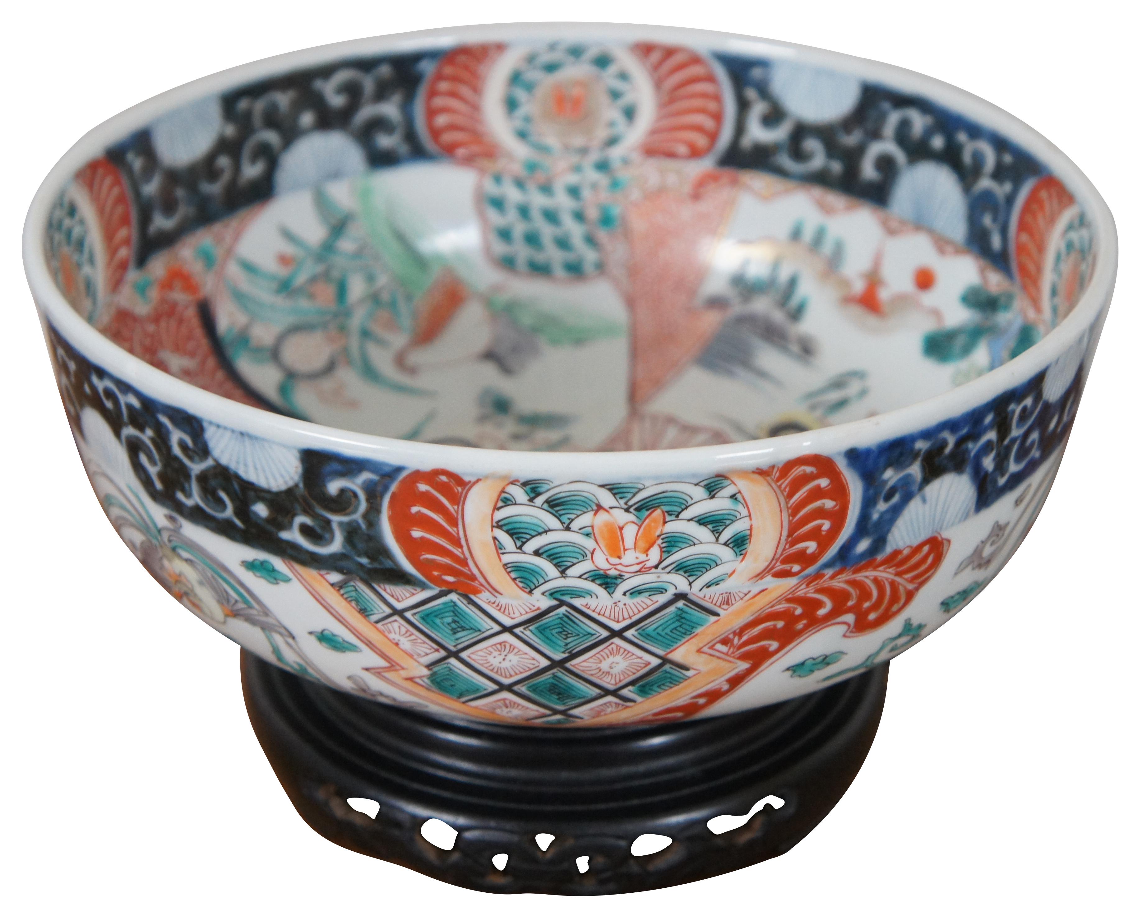 Japonisme Antique 19th Century Japanese Imari Phoenix Rabbit Fan Bowl & Stand