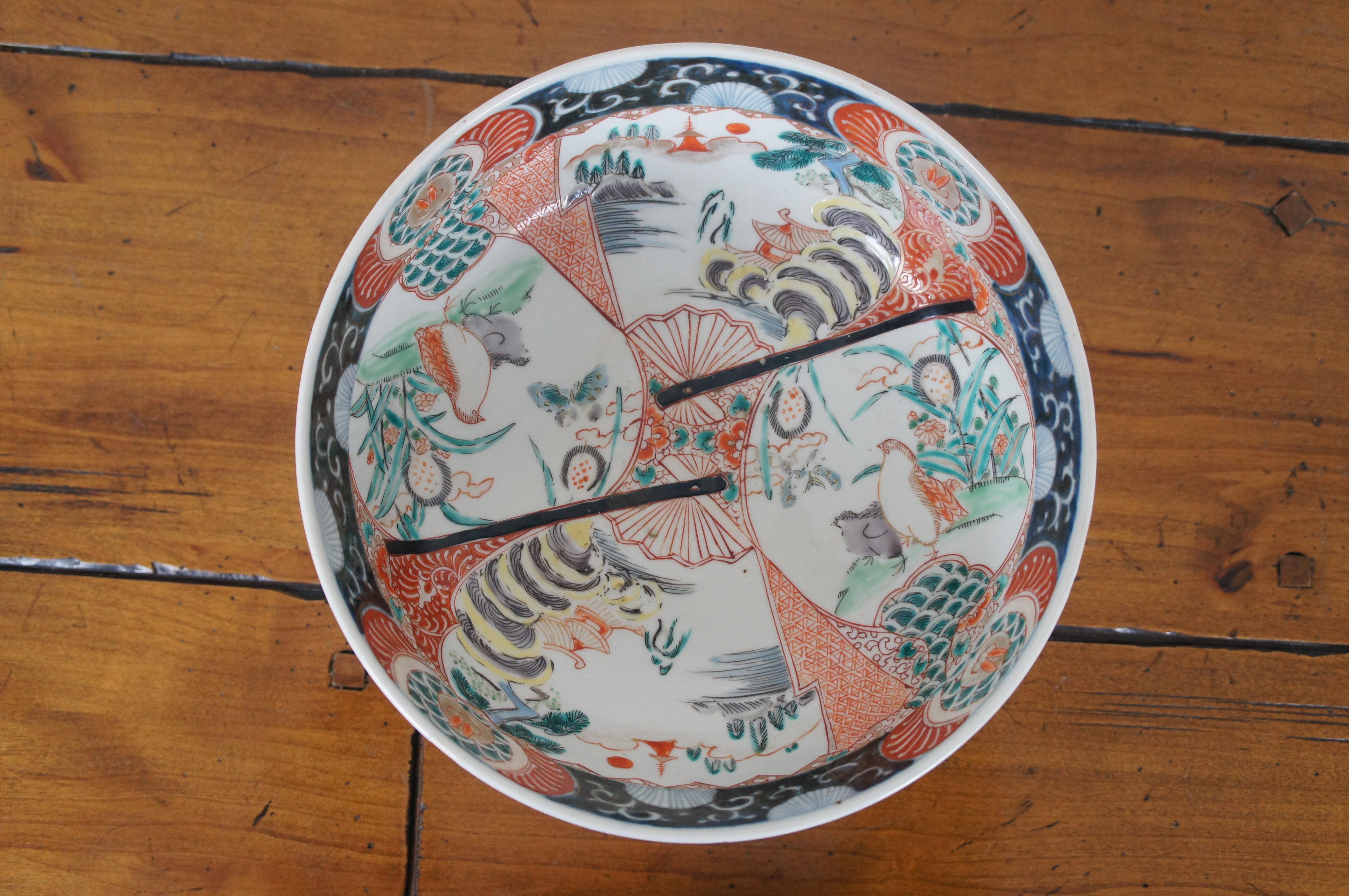 Antique 19th Century Japanese Imari Phoenix Rabbit Fan Bowl & Stand In Good Condition In Dayton, OH