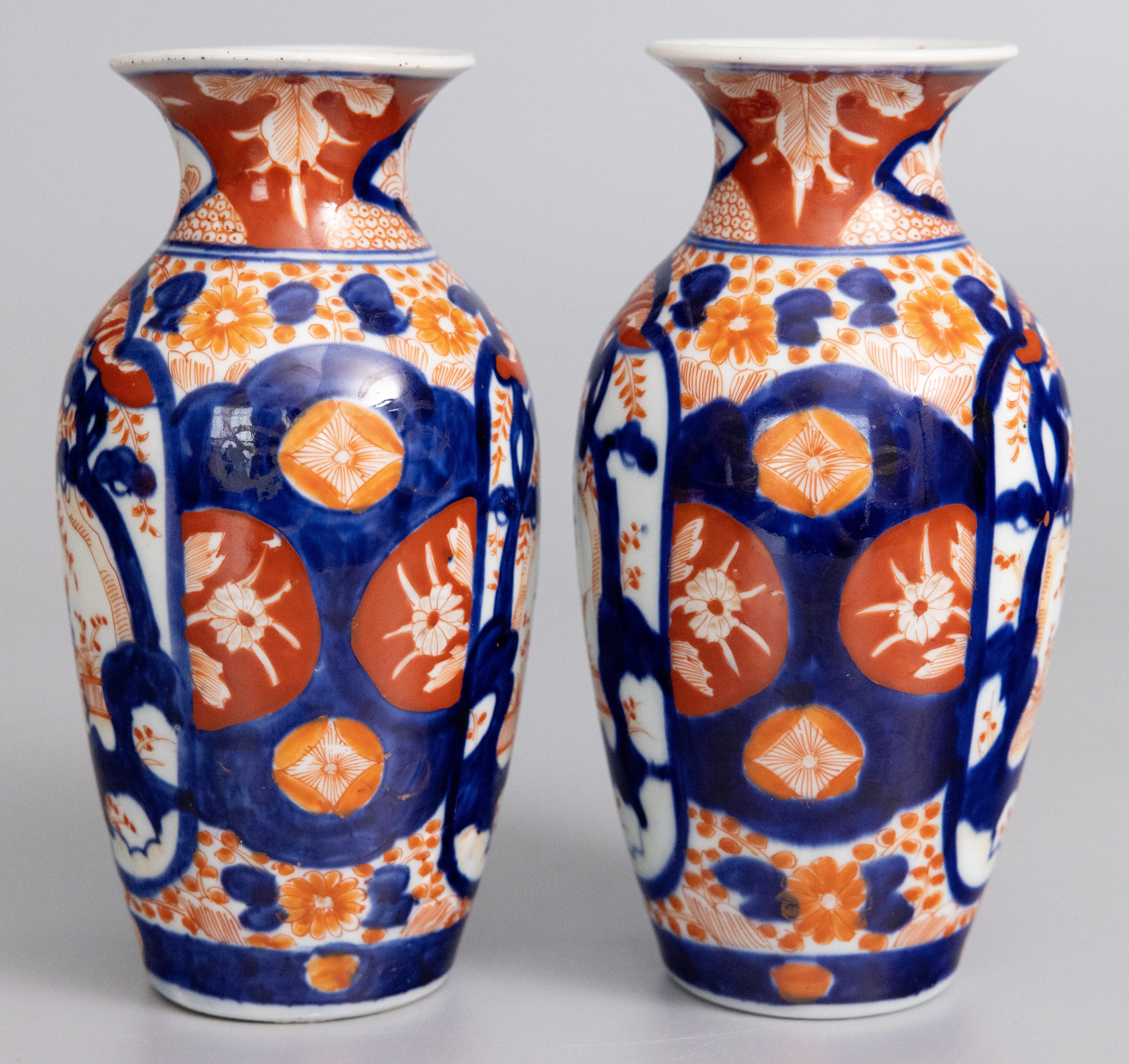 Fired Antique 19th Century Japanese Imari Porcelain Vases - a Pair