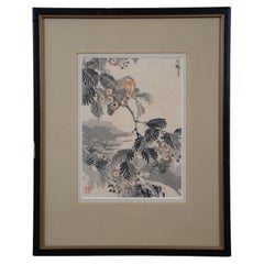 Antique 19th Century Japanese Kono Bairei Meiji Bird Flower Woodblock Print 14"
