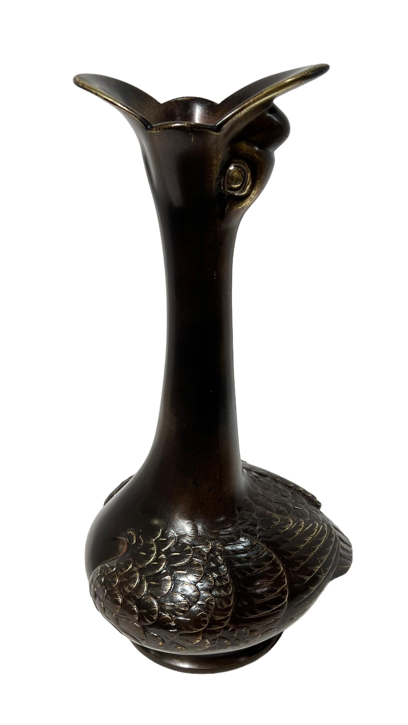 Antique 19th Century Japanese Meiji Period Bronze Vase with Bird Form For Sale 8
