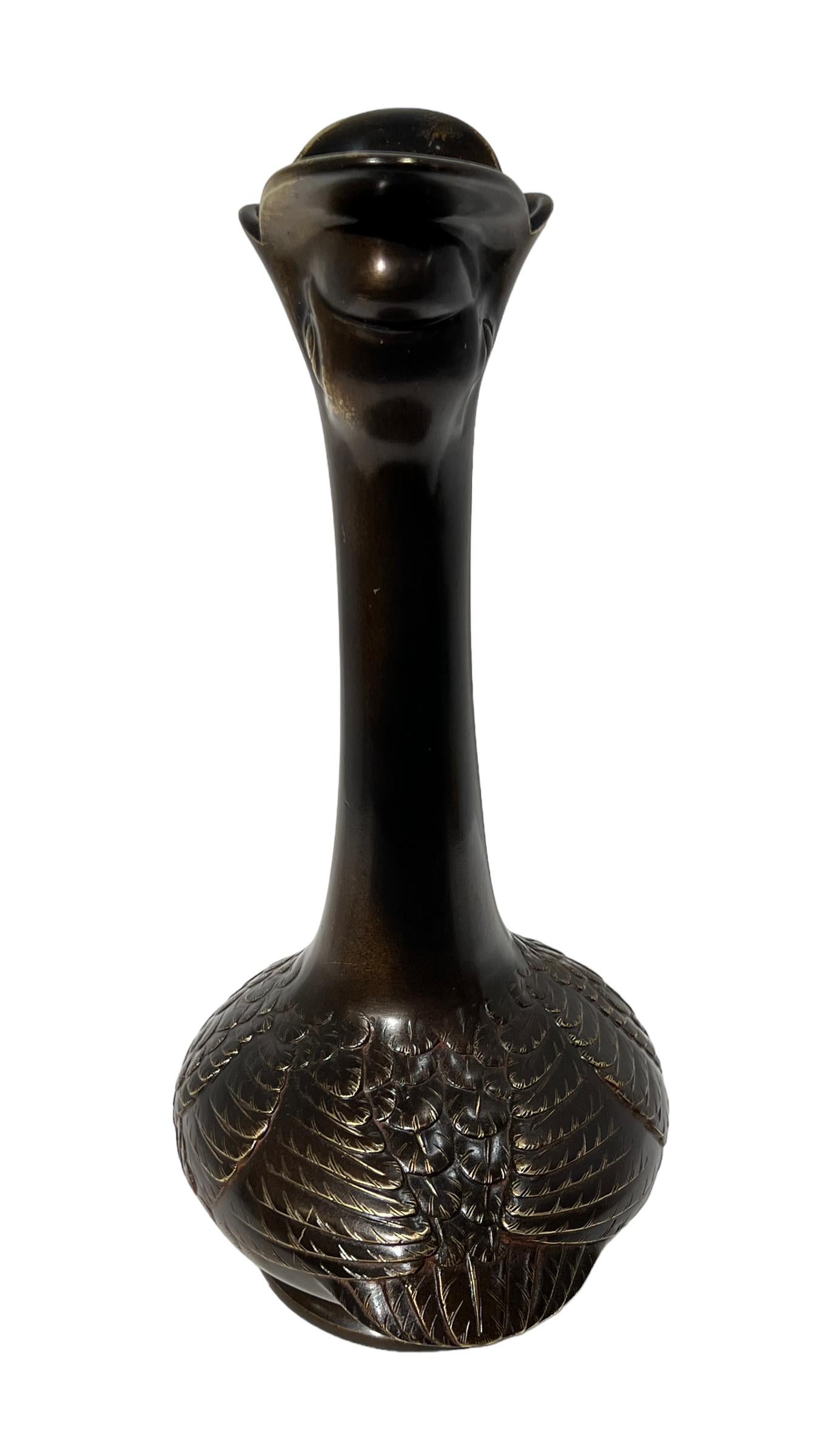 Antique 19th Century Japanese Meiji Period Bronze Vase with Bird Form For Sale 11
