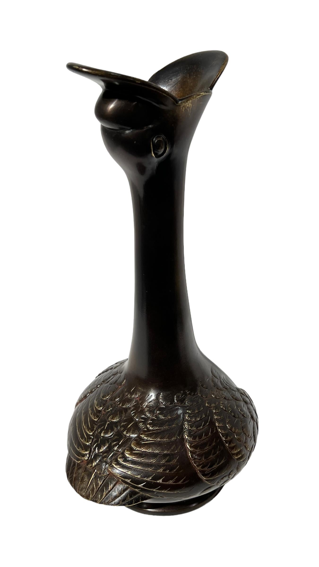 Antique 19th Century Japanese Meiji Period Bronze Vase with Bird Form For Sale 12