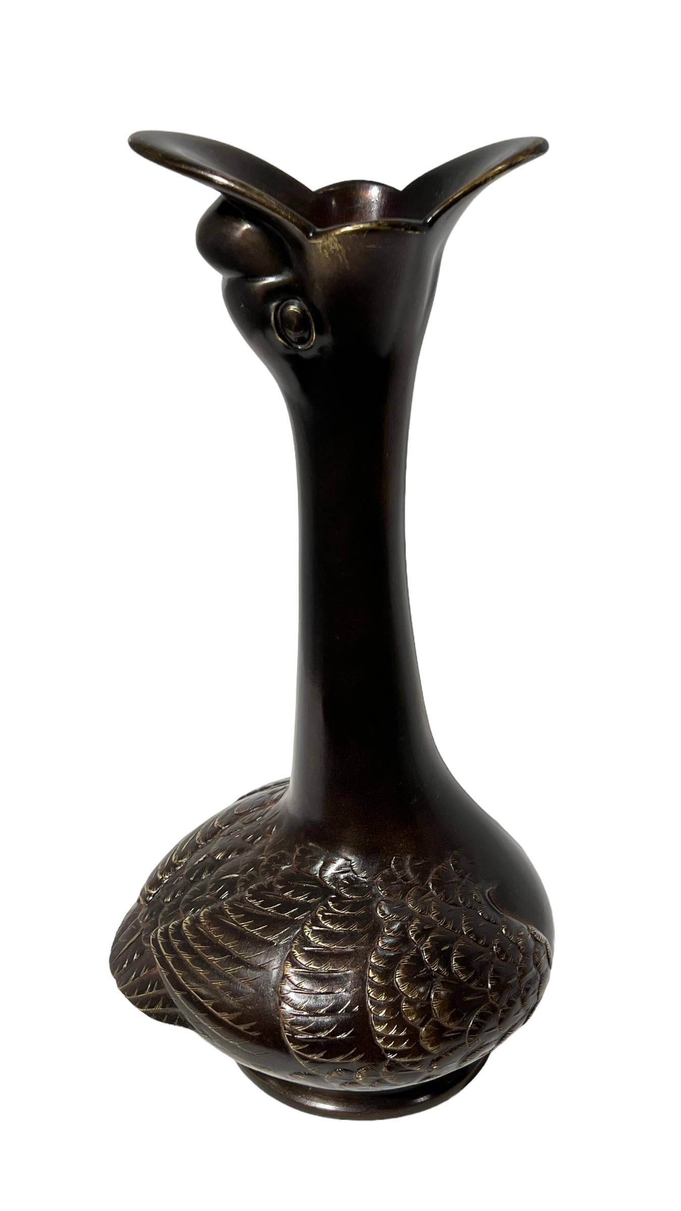 Antique 19th Century Japanese Meiji Period Bronze Vase with Bird Form For Sale 13
