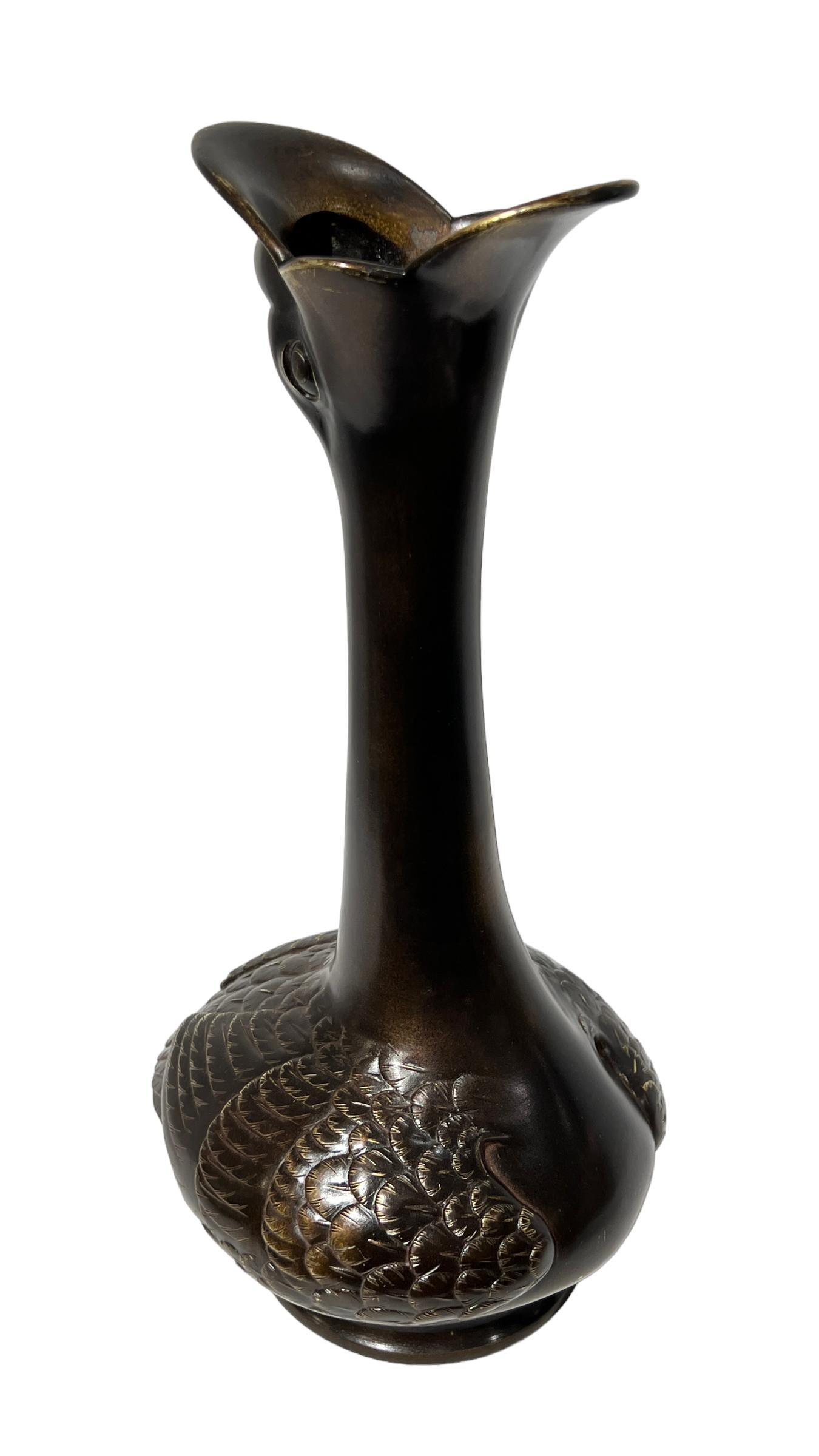 Antique 19th Century Japanese Meiji Period Bronze Vase with Bird Form For Sale 14