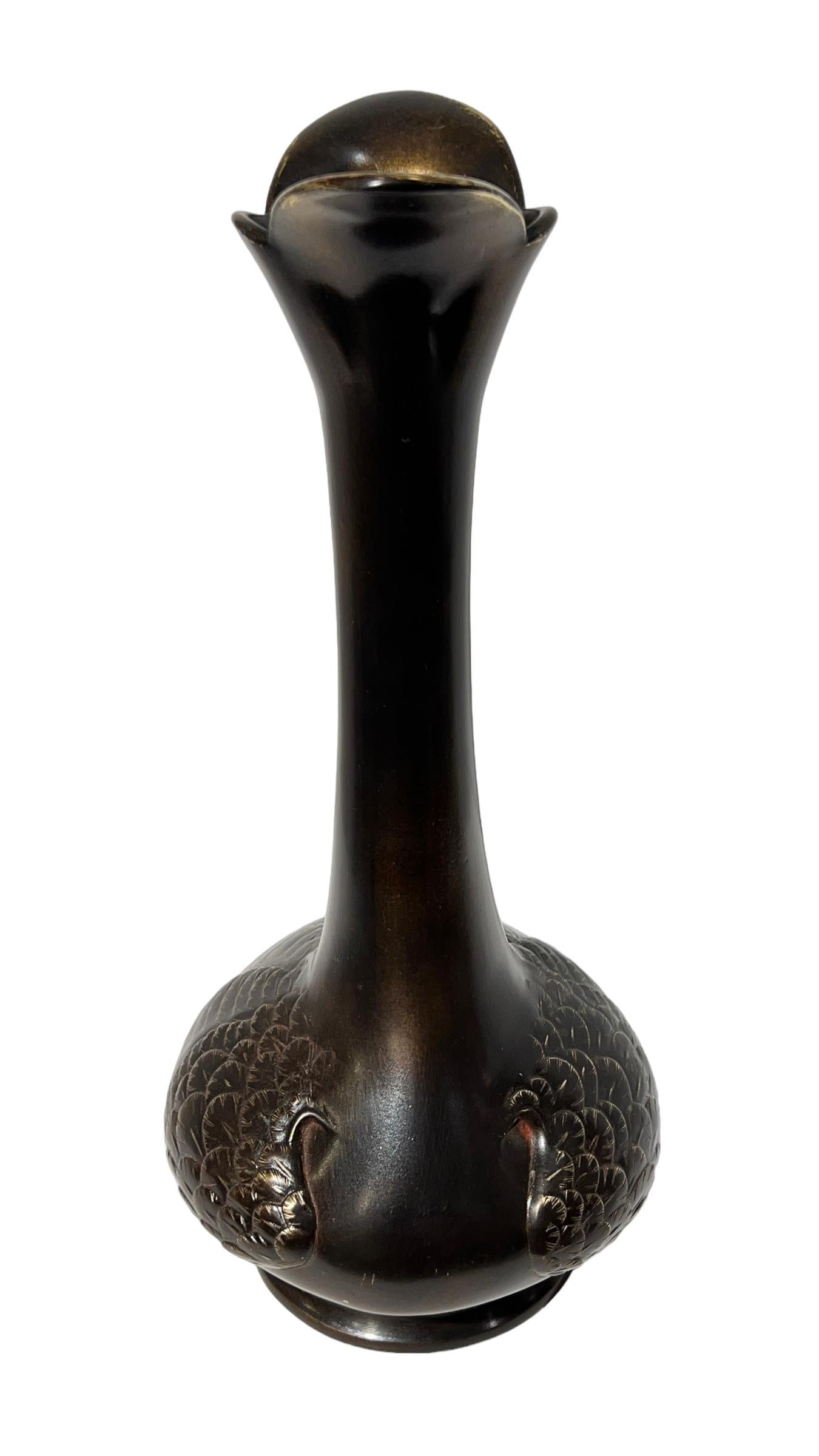 Antique 19th Century Japanese Meiji Period Bronze Vase with Bird Form For Sale 15