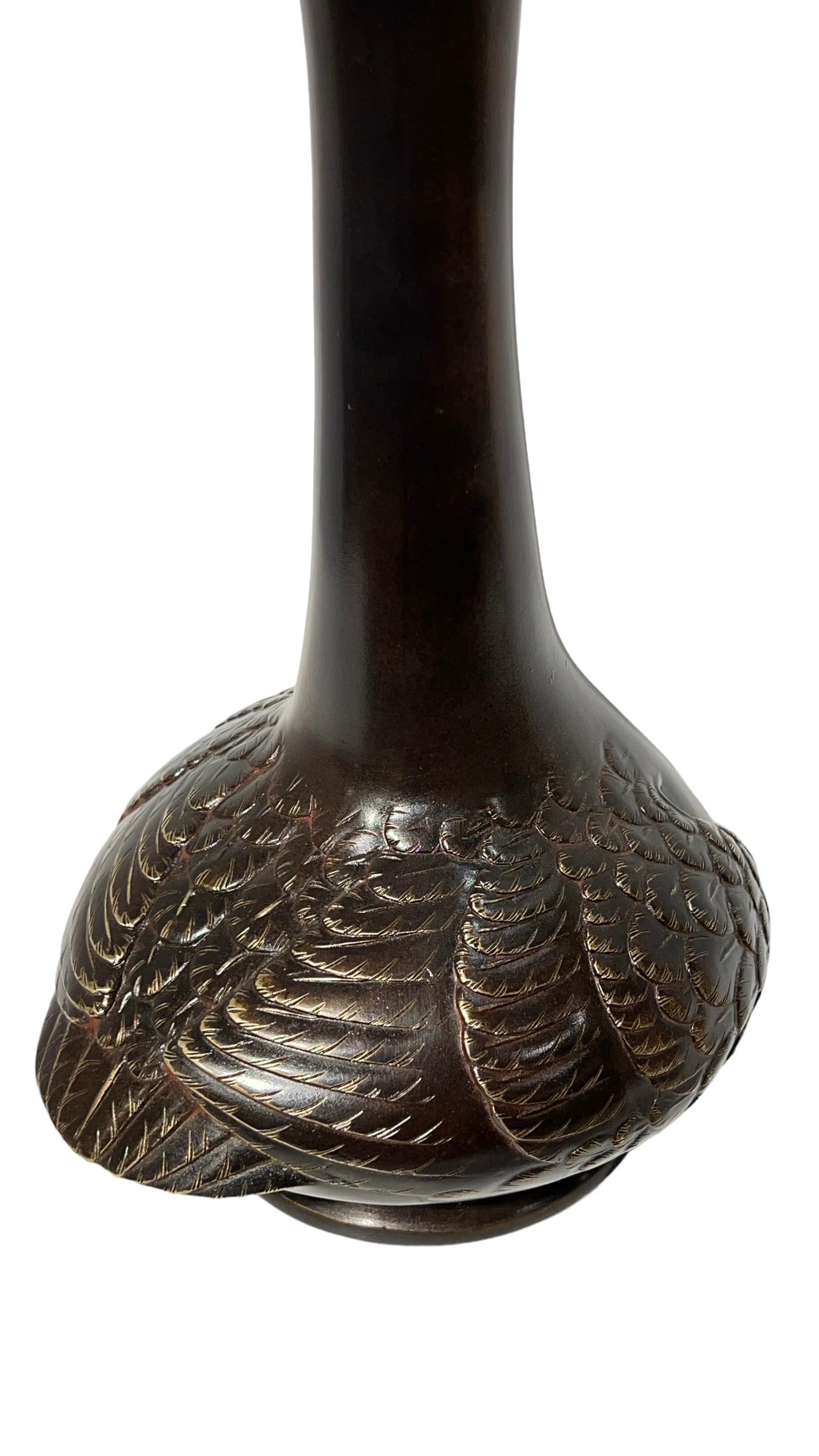 Antique 19th Century Japanese Meiji Period Bronze Vase with Bird Form In Good Condition For Sale In New York, NY