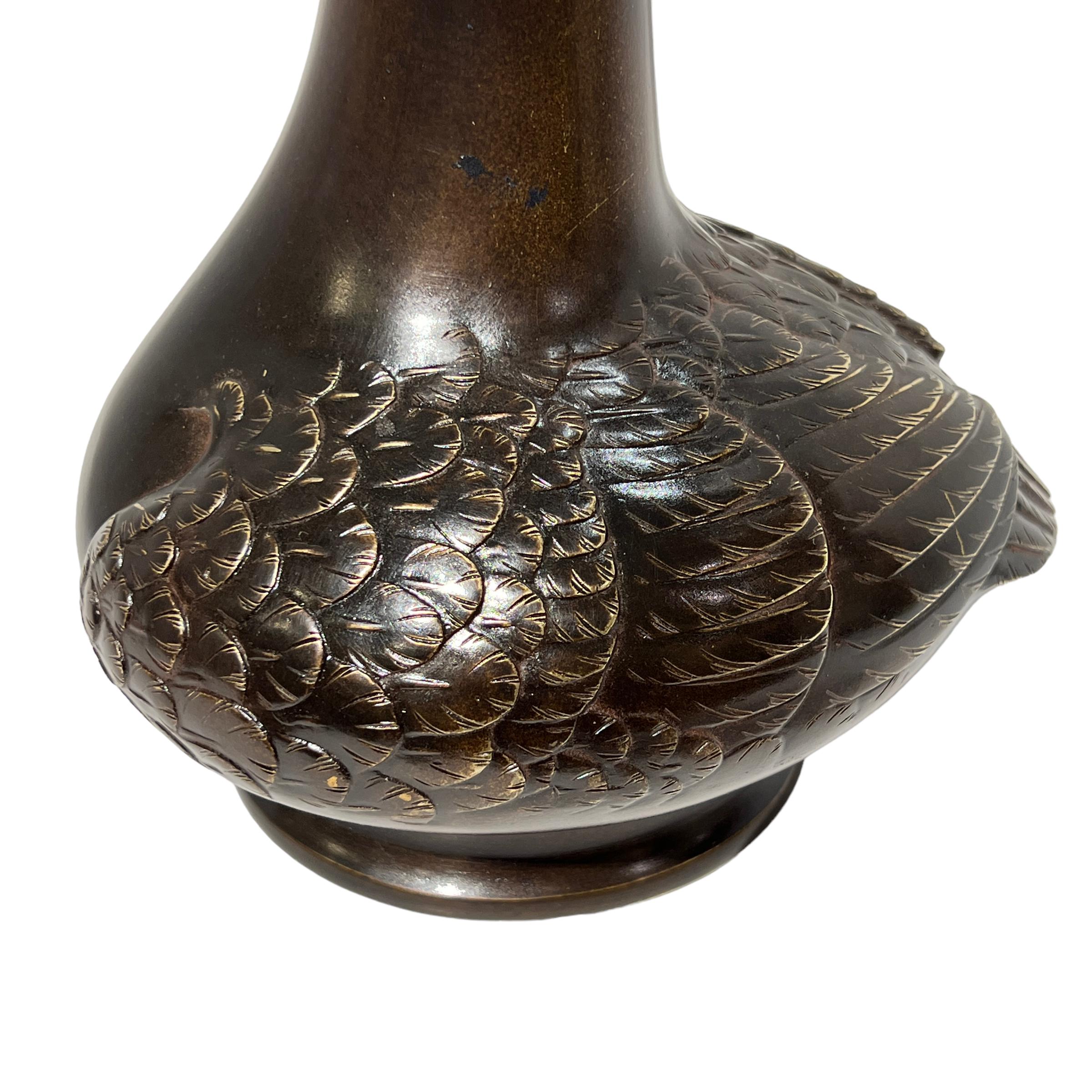 Antique 19th Century Japanese Meiji Period Bronze Vase with Bird Form For Sale 2