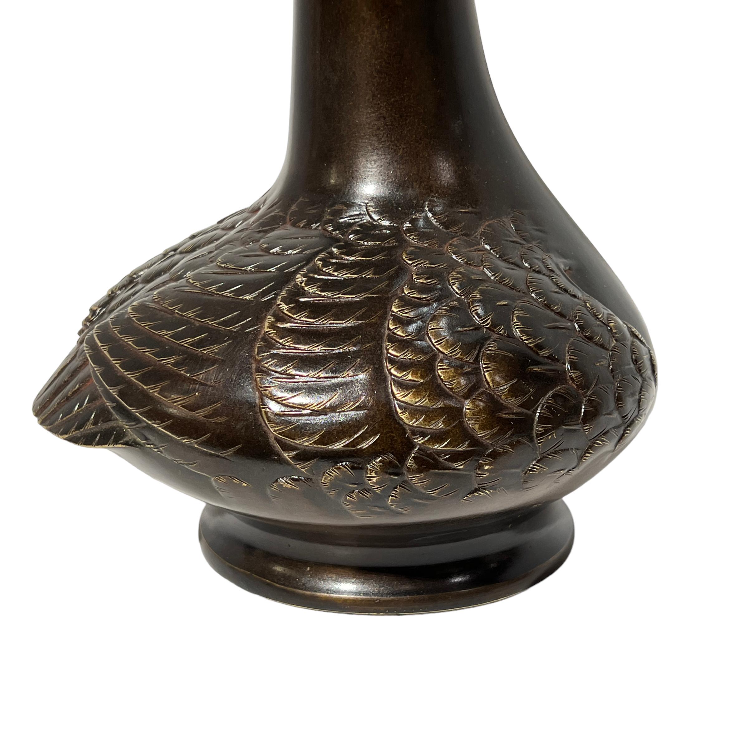 Antique 19th Century Japanese Meiji Period Bronze Vase with Bird Form For Sale 3