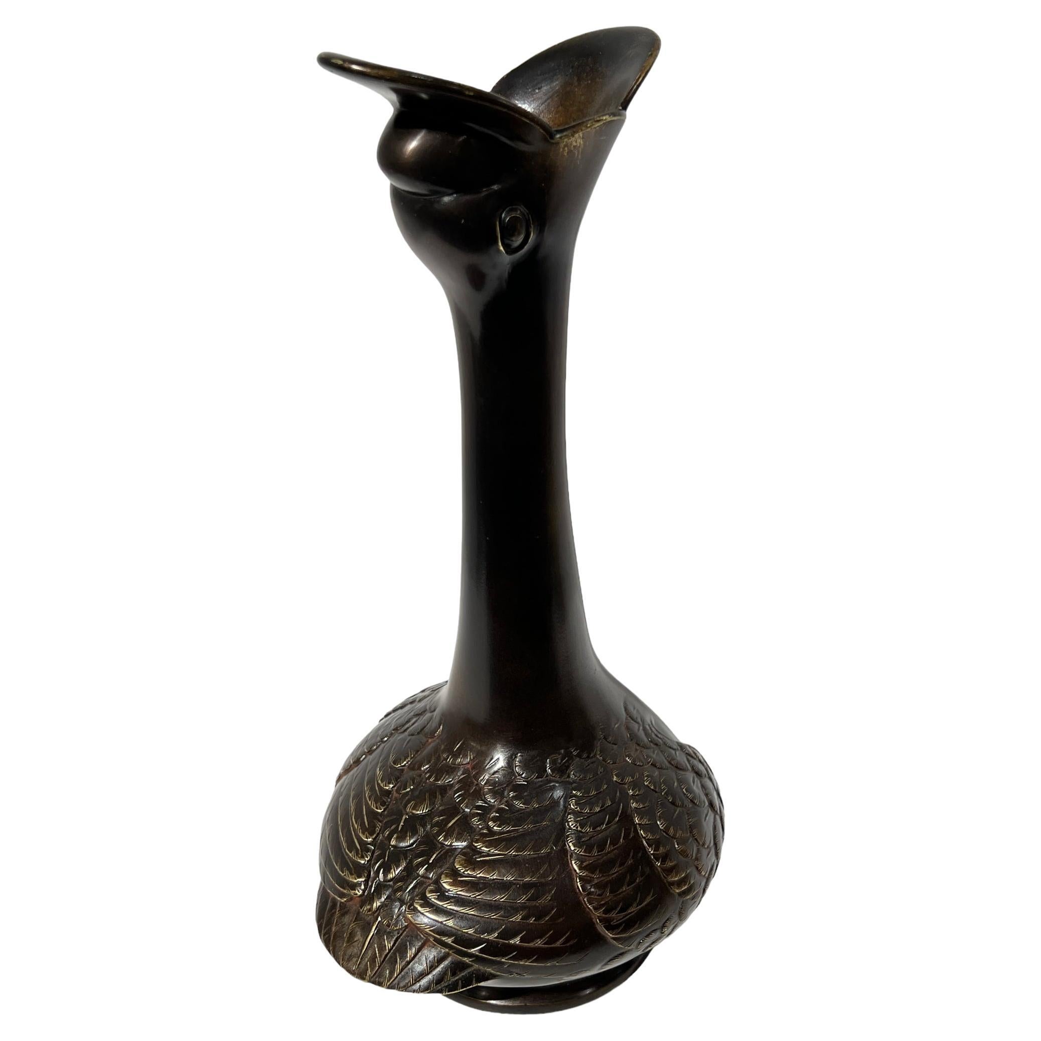 Antique 19th Century Japanese Meiji Period Bronze Vase with Bird Form For Sale