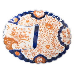 Antico piatto da portata ovale smerlato Imari del XIX secolo, periodo Meiji giapponese