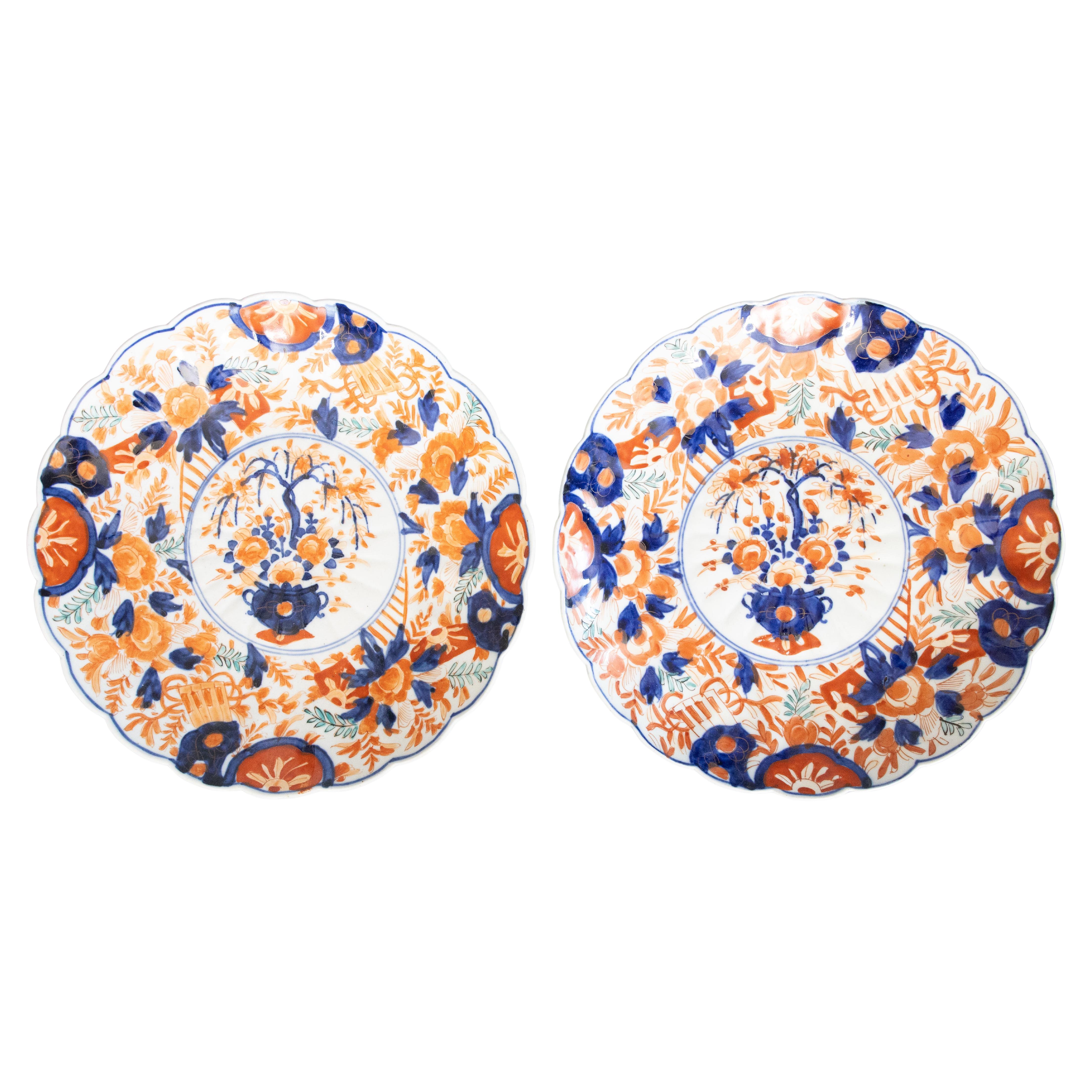 Antique 19th Century Japanese Meiji Period Imari Scalloped Chargers - a Pair