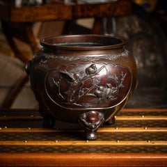 Antike 19. Jahrhundert Japanische Meiji Periode Große Bronze Mythologische Jardinière c.1890