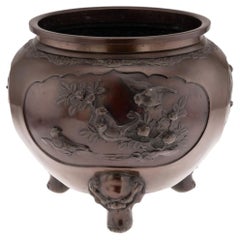 Antike 19. Jahrhundert Japanische Meiji Periode Große Bronze Mythologische Jardinière c.1890