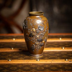 Antique 19th Century Japanese Meiji Period Mitsunorian Inlaid Bronze Ovoid Vase