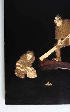 Antique 19th Century Japanese Meiji Period Shibayama Inlaid Lacquered Panel