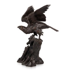 Antique 19th Century Japanese Patinated Bronze Of A Perched Eagle c.1890
