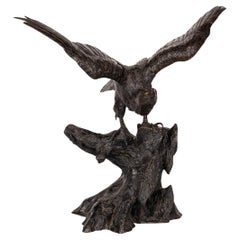 Antique 19th Century Japanese Patinated Bronze Of A Perched Eagle c.1890