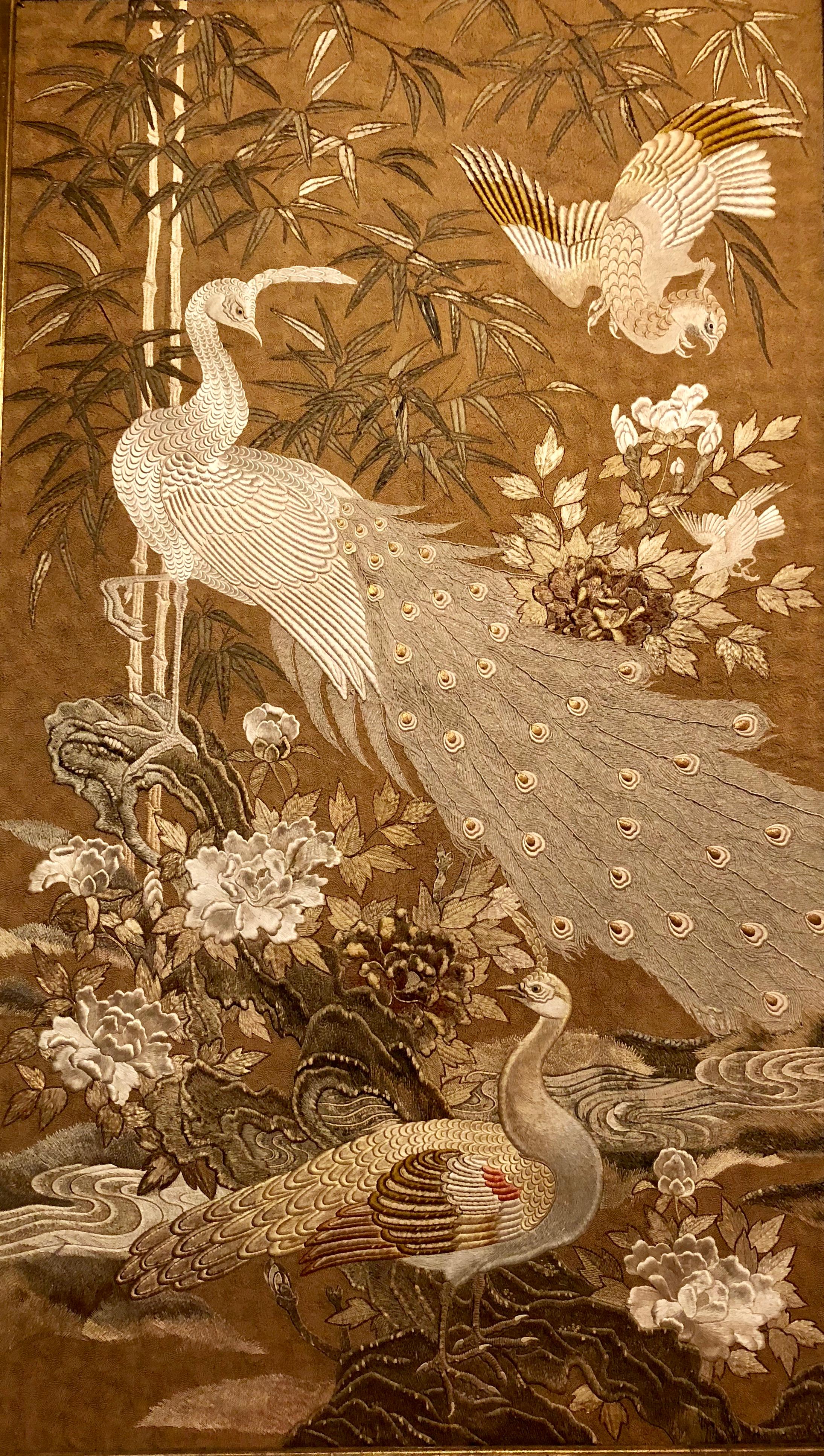 Antique 19th Century Japanese Framed Silk Panel 1