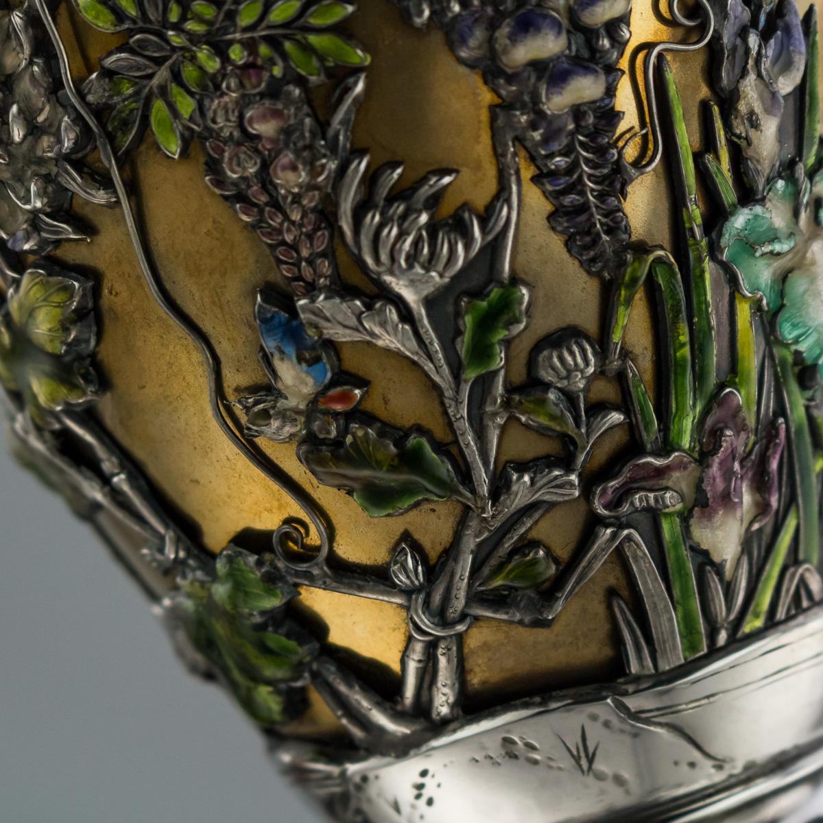 Antique 19th Century Japanese Solid Silver and Enamel Vase, Masayuki, circa 1890 7