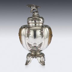 Antike 19. Jahrhundert Japanisch massiv Silber:: Emaille & Shibayama Koro:: um 1890