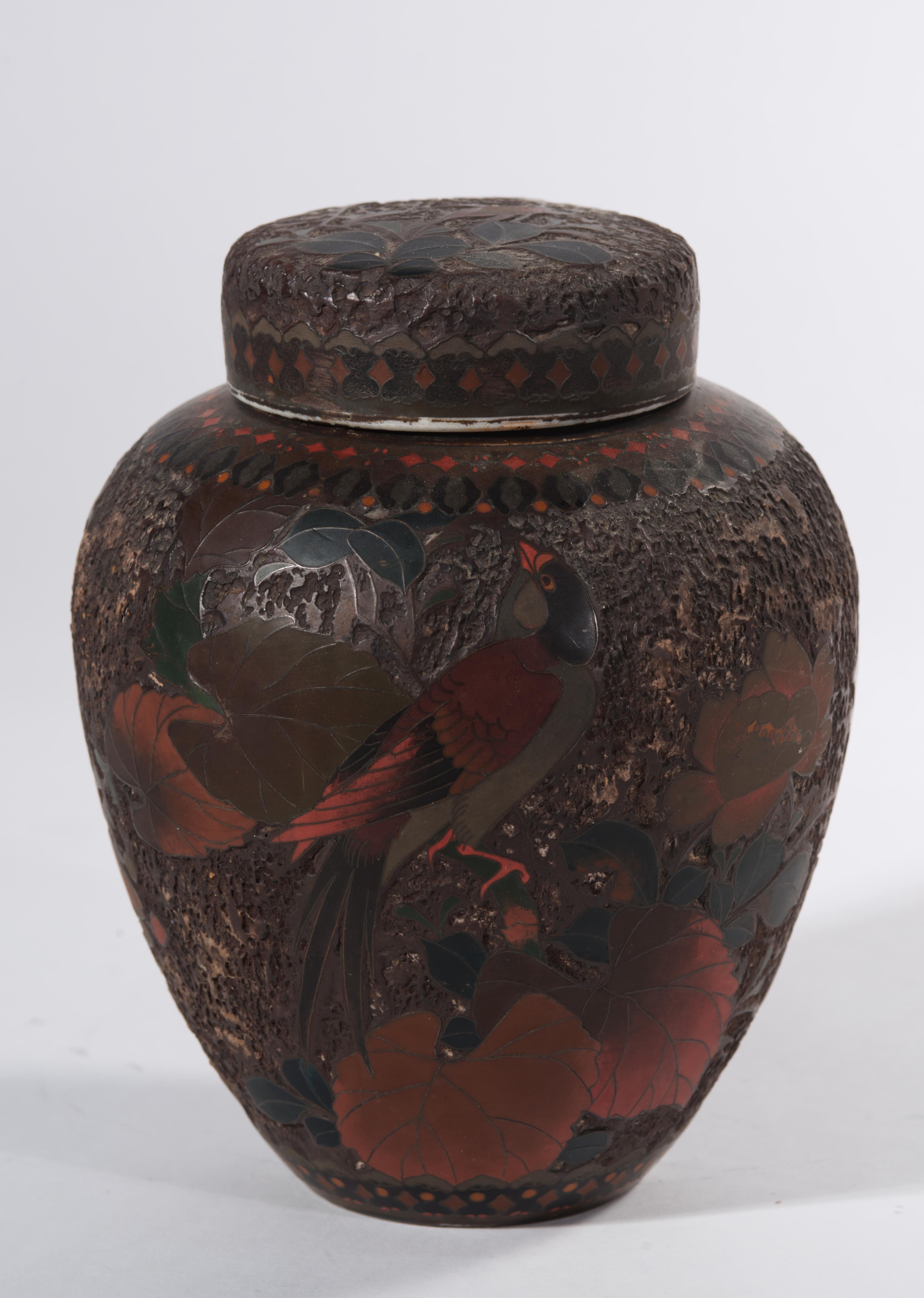 Japonais Ancien pot à gingembre en cloisonne d'écorce d'arbre Totai Shippo du Japon du 19e siècle en vente