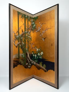 Antique 19th Century Japanese Two-Panel Screen ‘Byobu’, Kano School, Edo Period