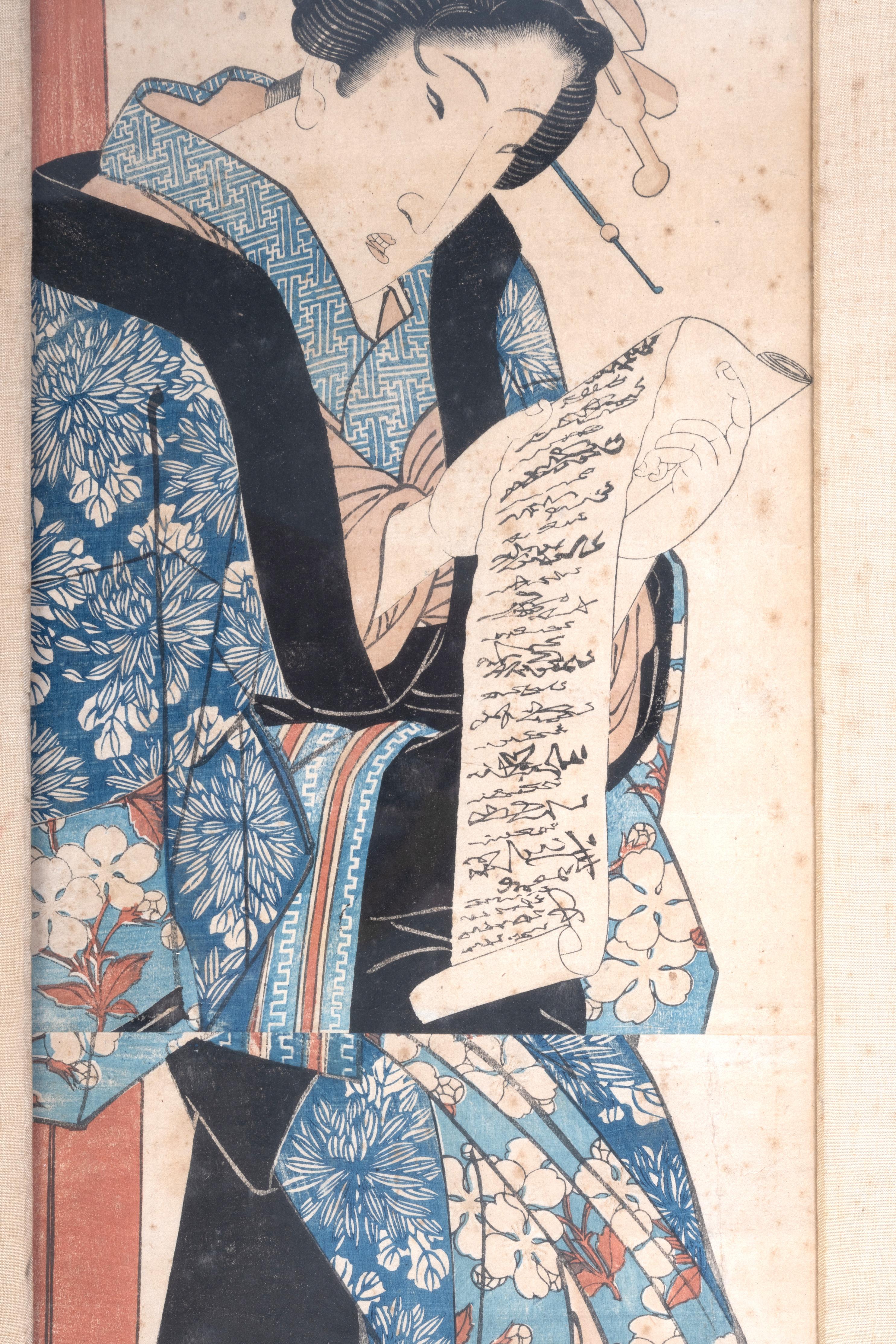 Paper Antique 19th Century Japanese Woodblock Print By Keisai Eisen (1790 -1848) For Sale