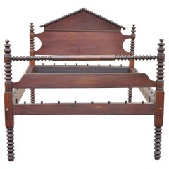 Antique 19th Century Jerry Lind Style 3/4 Full Size Cherry Spool Spindle Bed Frame