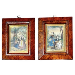 Antique 19th Century Jeweled Hand Colored Lithographs Period Frames