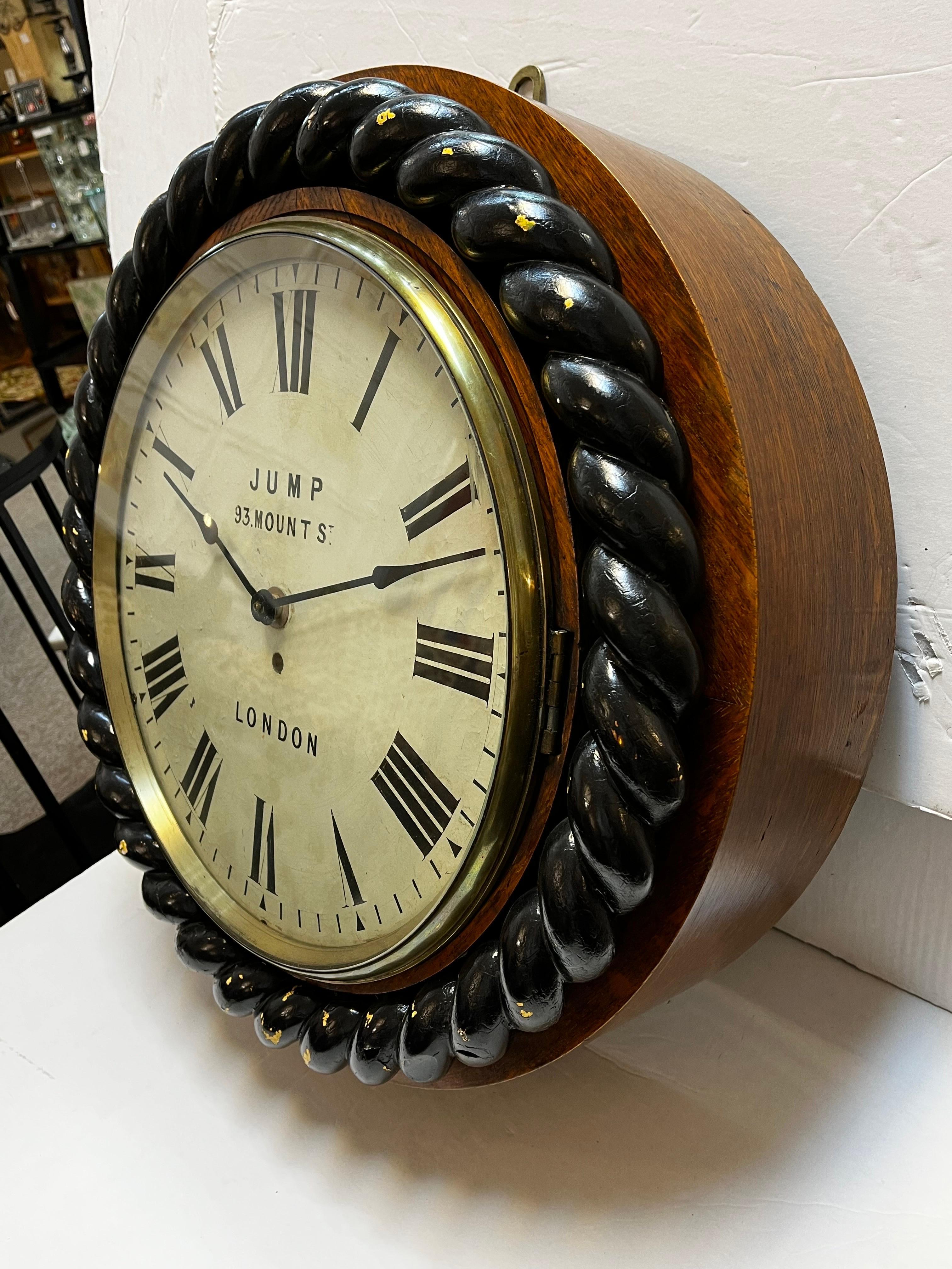 English Antique 19th Century Jump Enamel Clock Face and Barley Twist Housing from London