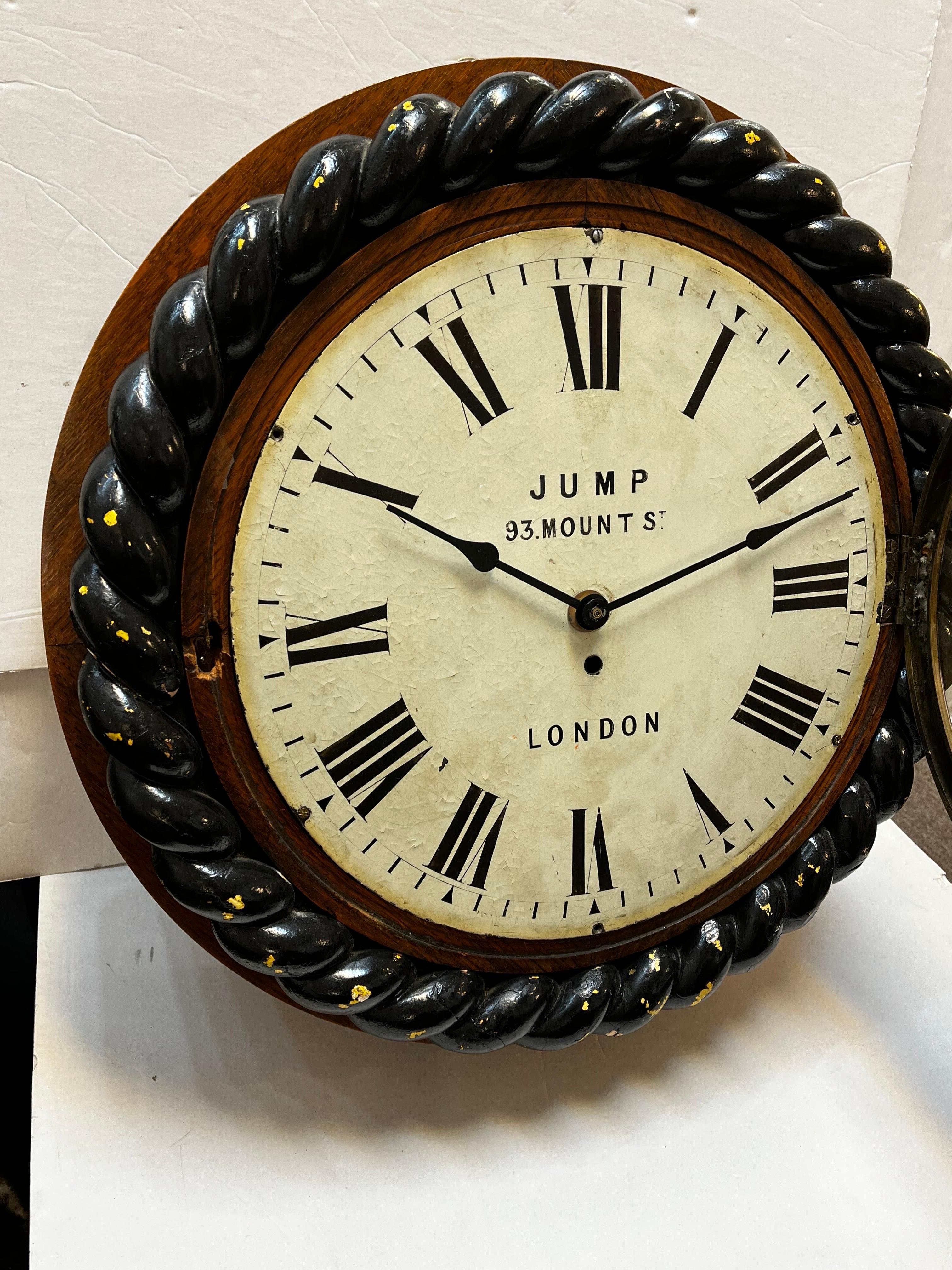 Antique 19th Century Jump Enamel Clock Face and Barley Twist Housing from London In Distressed Condition In Atlanta, GA