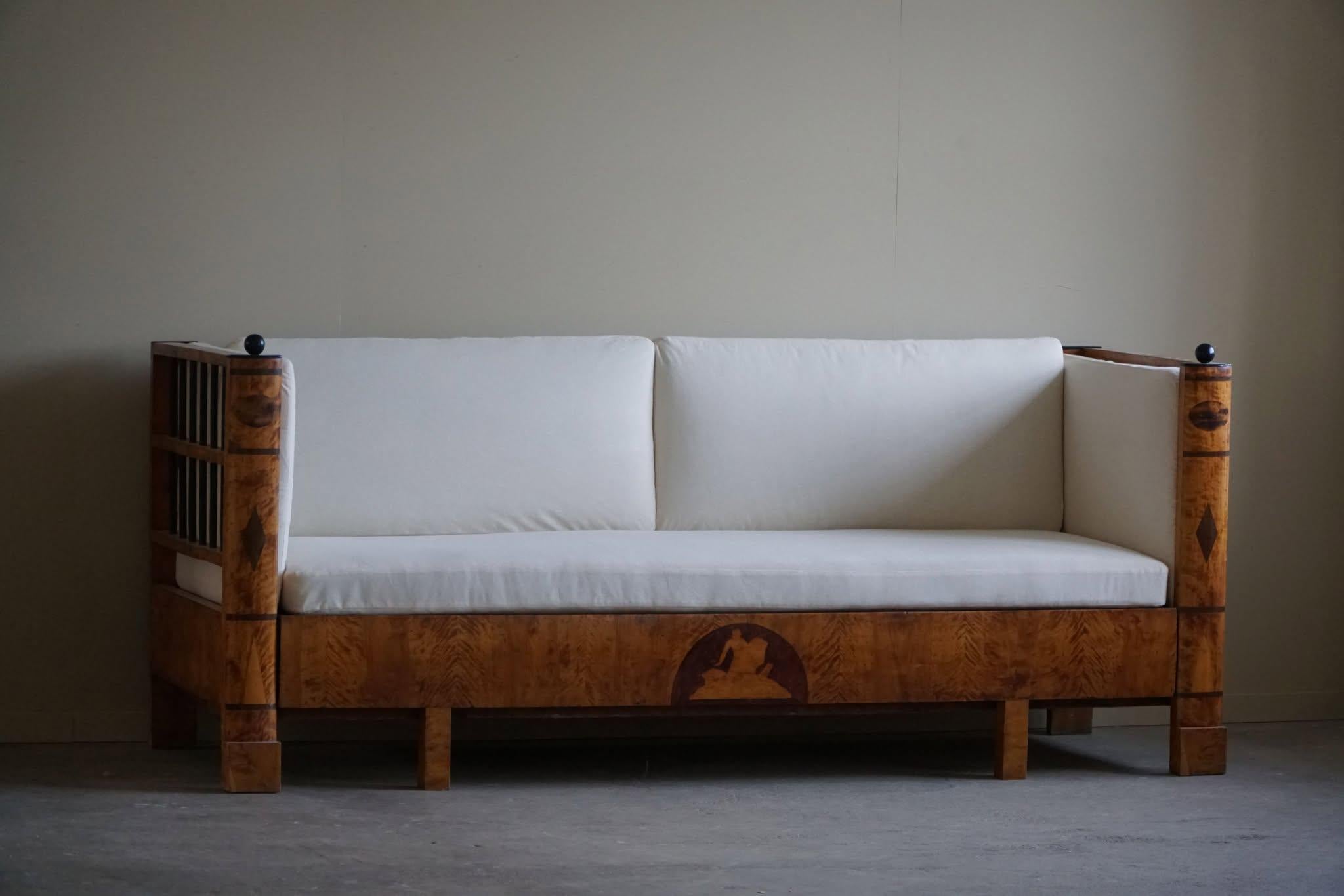 Antique 19th Century Karl Johan Empire Sofa in Birch, Swedish Cabinetmaker 10